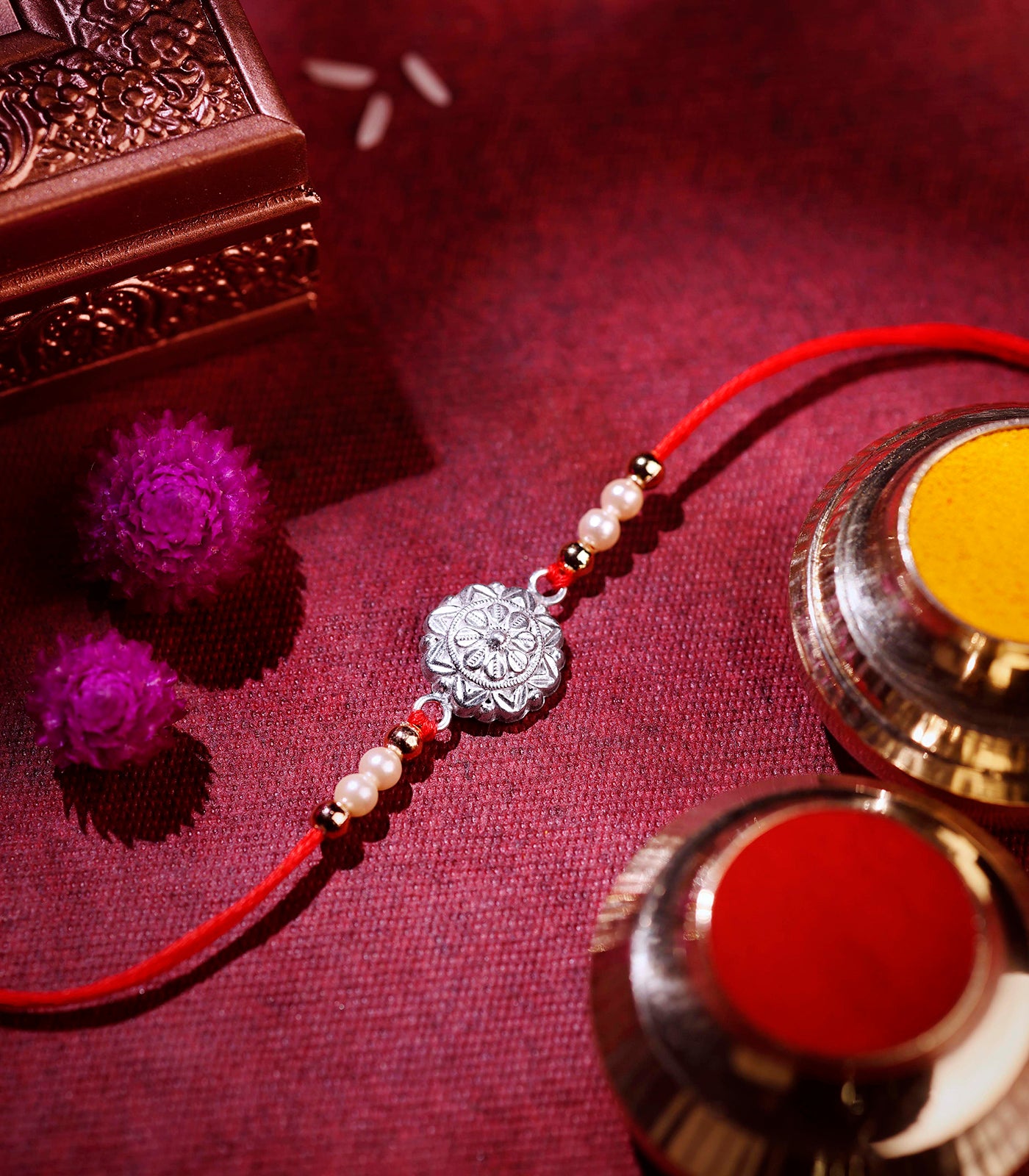 Silver Petal Motif Rakhi