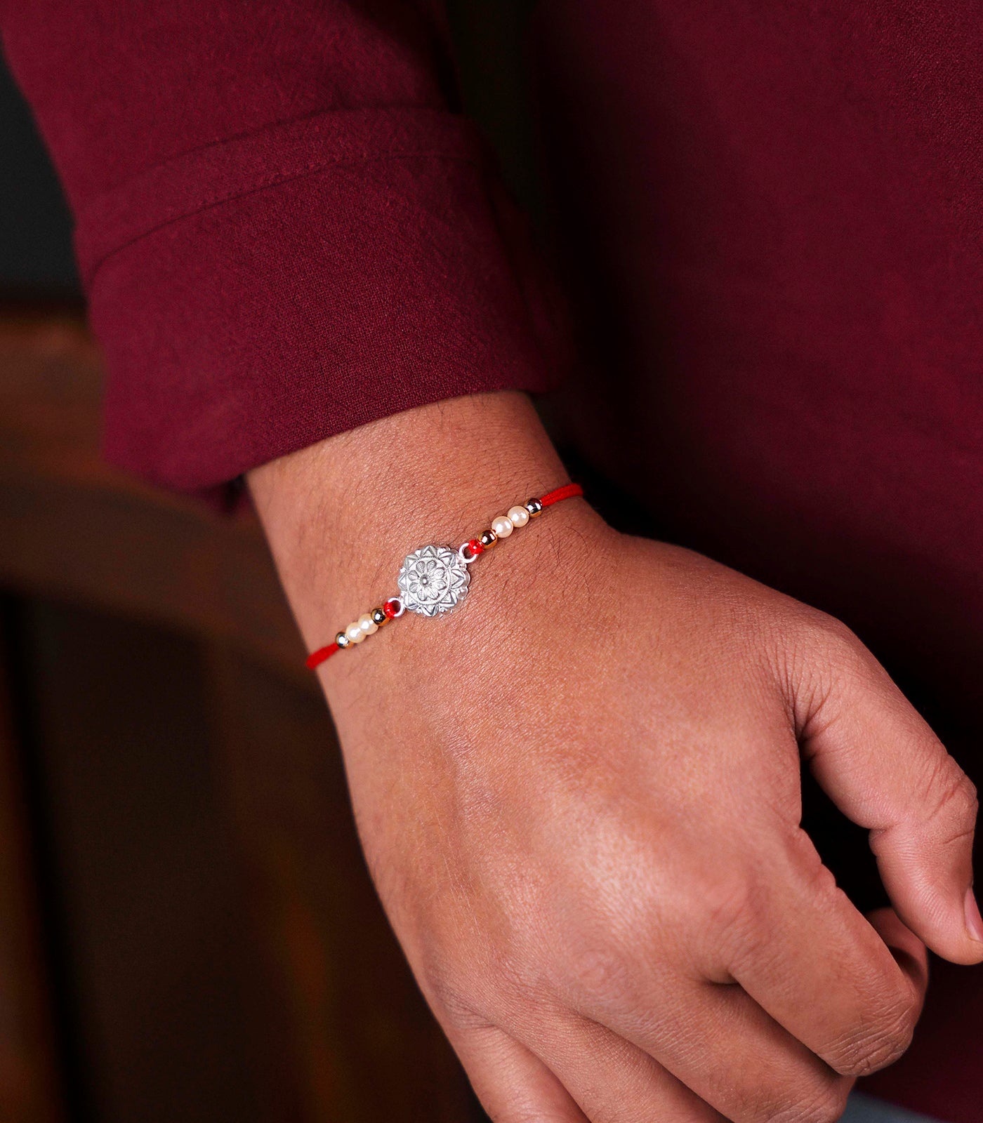 Silver Petal Motif Rakhi
