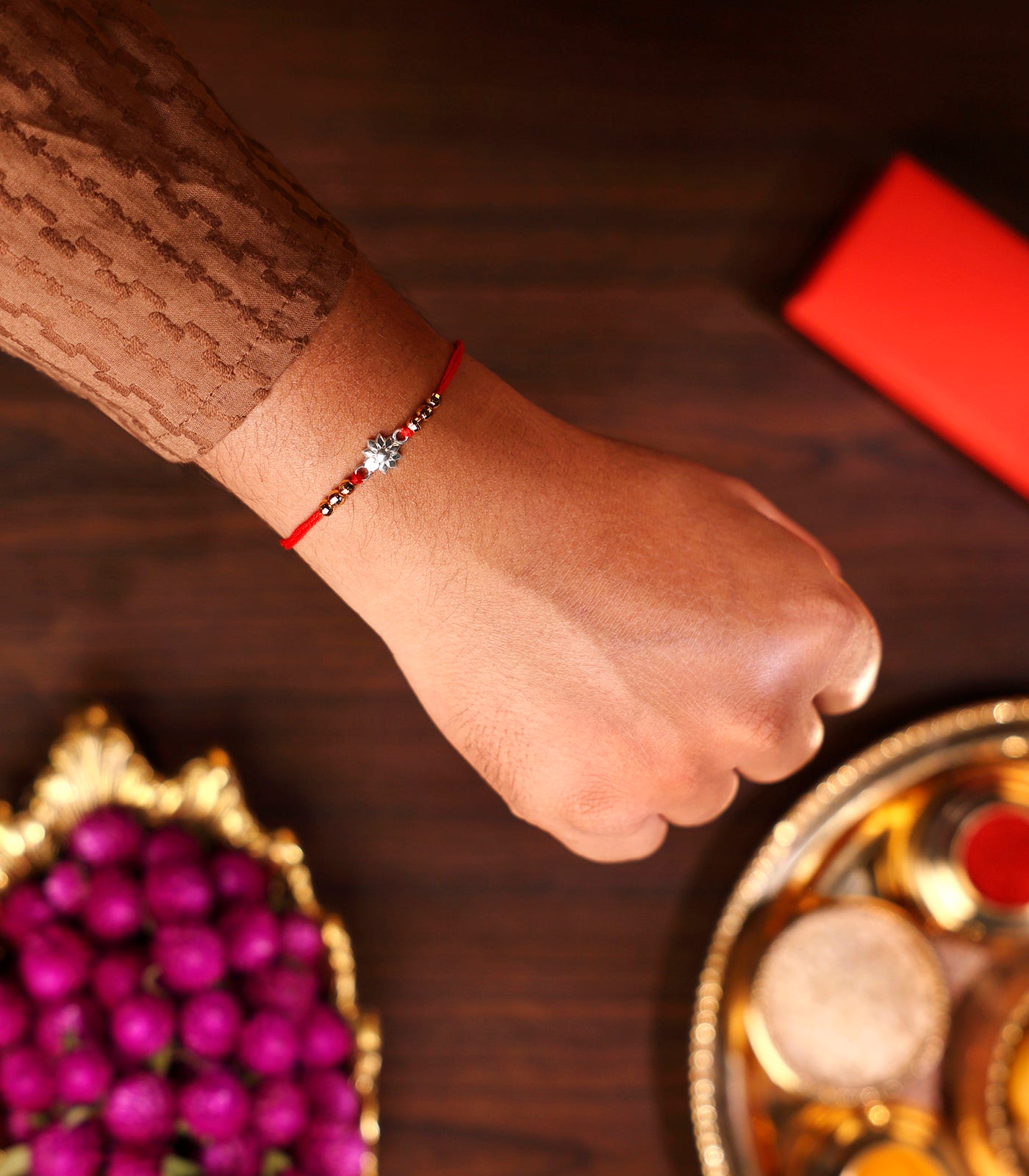 Silver Aesthetic Floral Rakhi