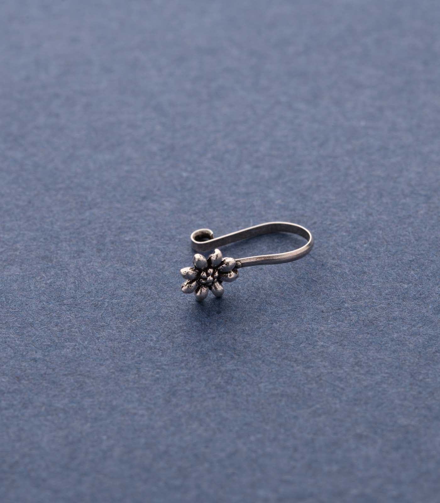 Silver Sunflower Nose Pin (Clip-On)