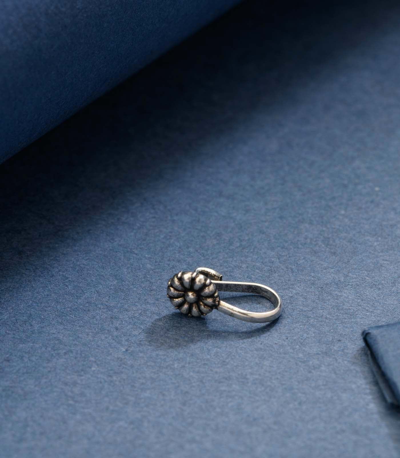 Silver Antique Bloom Nose Pin (Clip On)