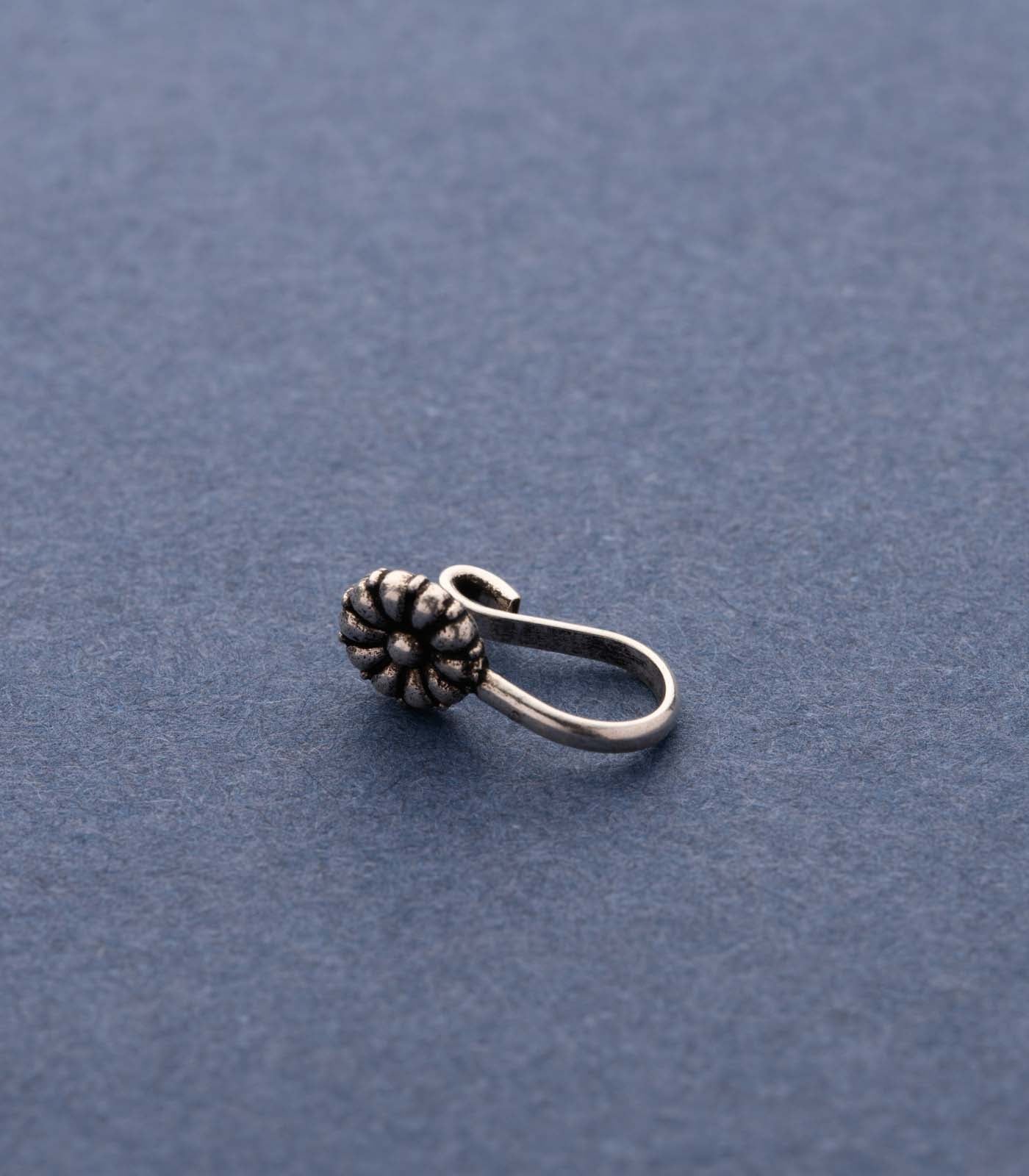 Silver Antique Bloom Nose Pin (Clip On)
