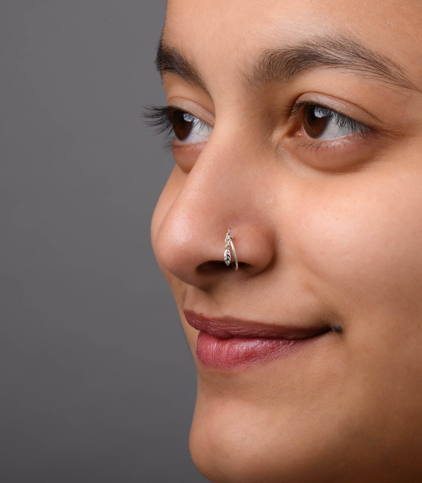 Silver Antique Leaflet Nose Ring