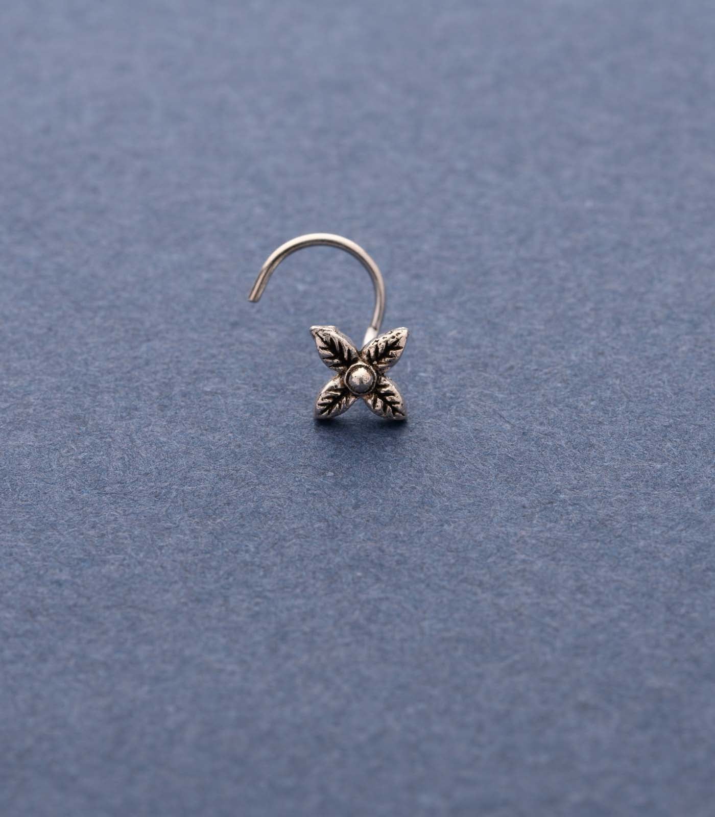 Silver Four Petals Nose Pin