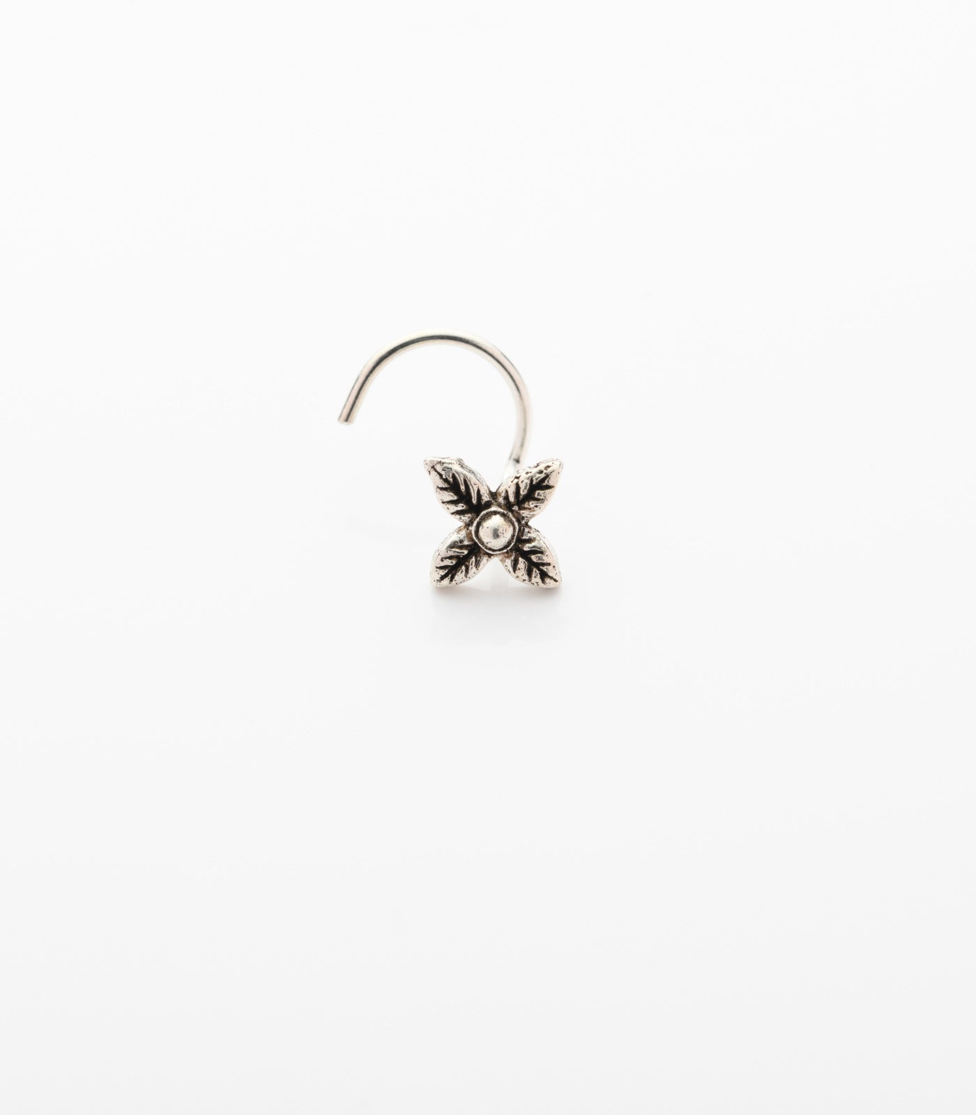 Silver Four Petals Nose Pin
