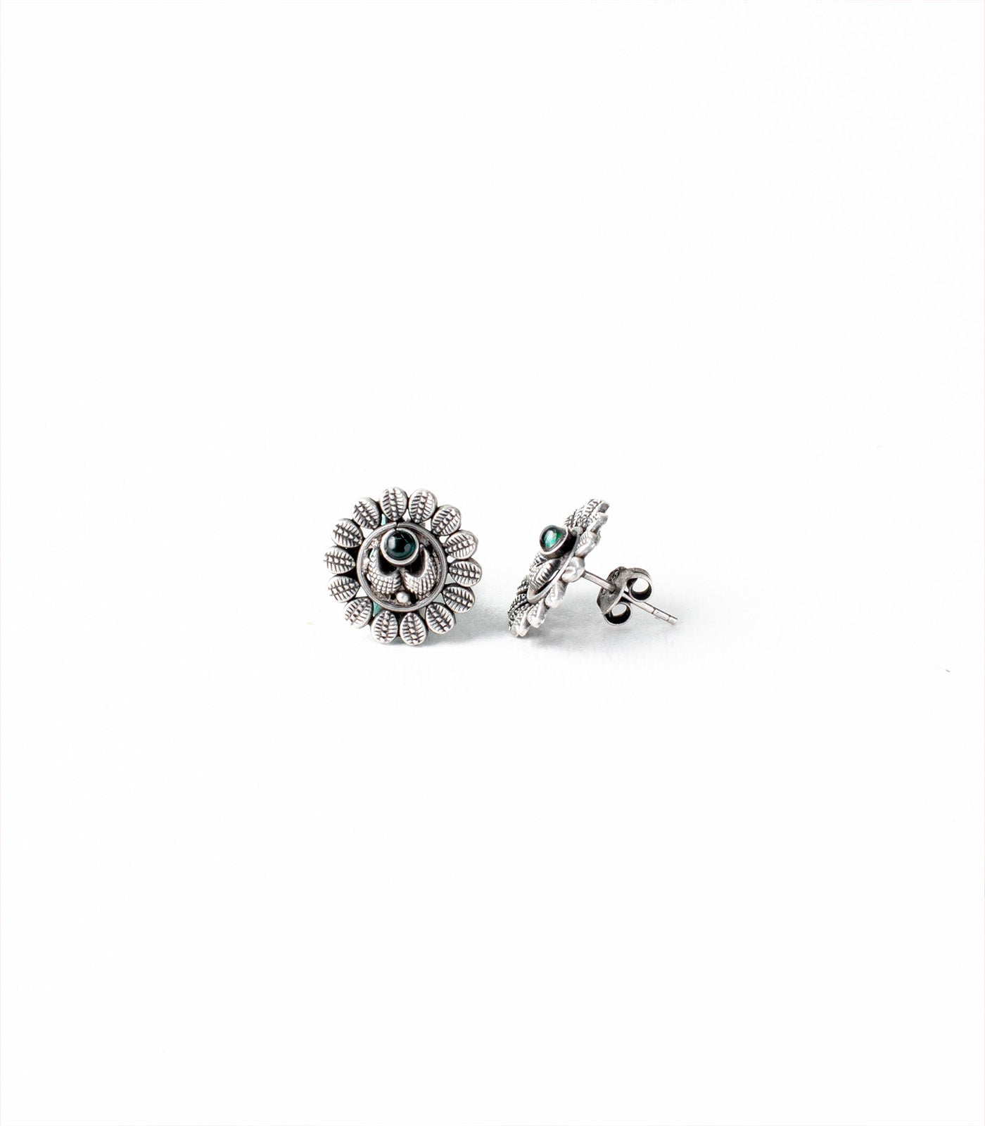 Green Stone Leafy Arc Oxidized Tops (Silver)