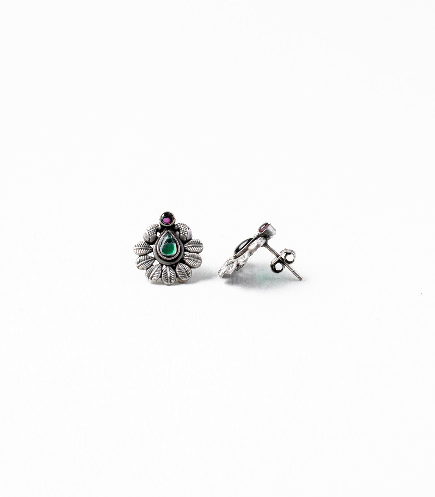 Multistone Leafy Drop Oxidized Tops (Silver)