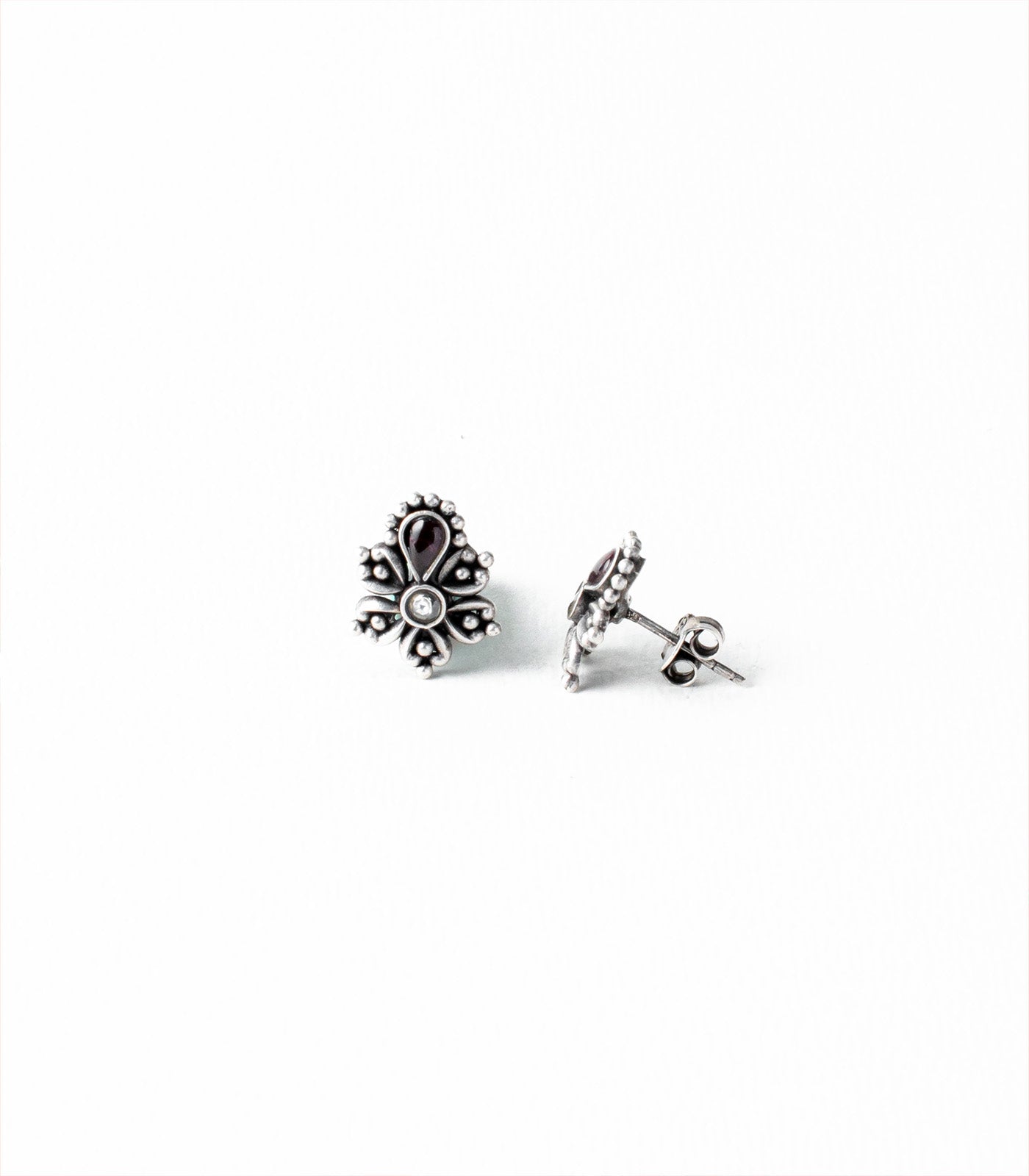 Violet Stone Floral Charm Oxidized Tops (Silver)