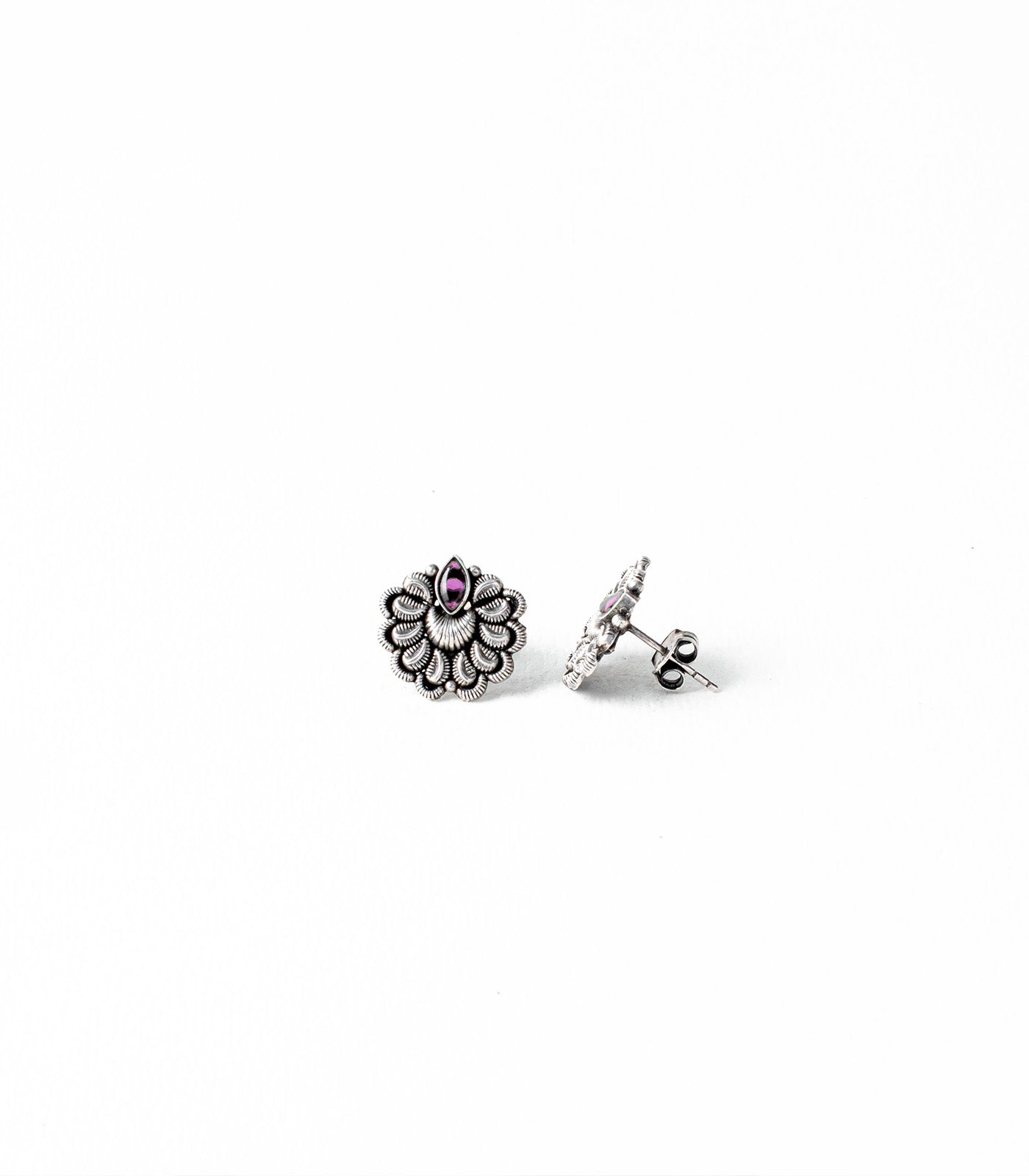 Violet Stone Leafy Wheel Oxidized Tops (Silver)