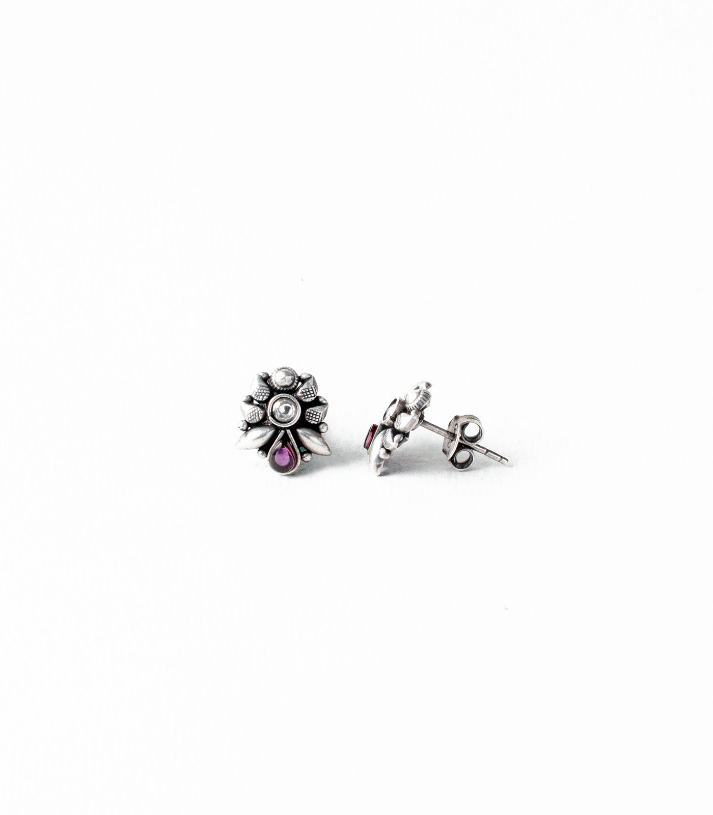 Violet Stone Floral Bliss Oxidized Tops (Silver)