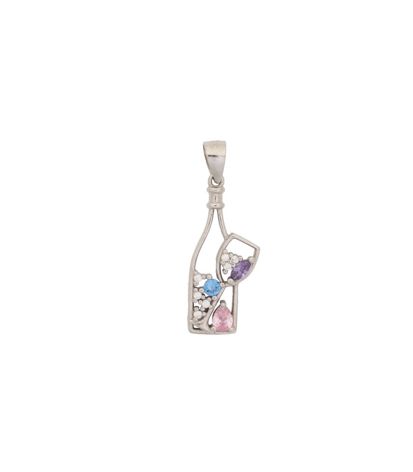 Wine Bottle and Glass Necklace Set (Silver)