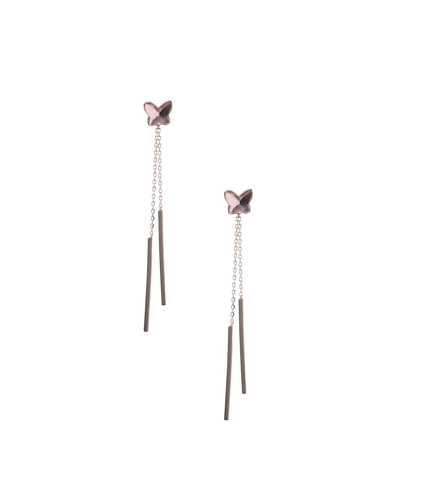 Dangling Rectangles with Pink Stone Butterfly Tops (Silver)