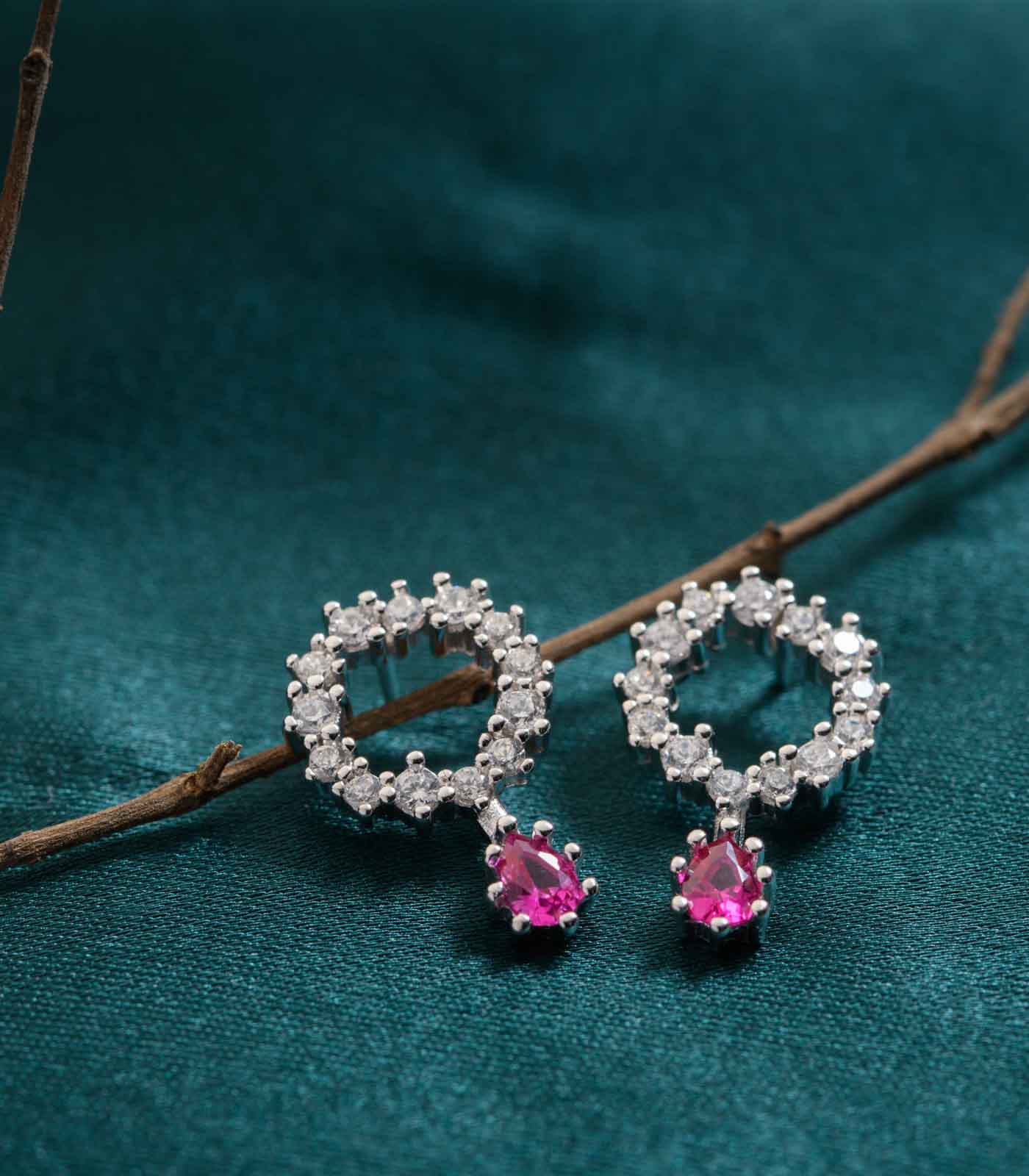 Hanging Pink Crystal Tops (Silver)