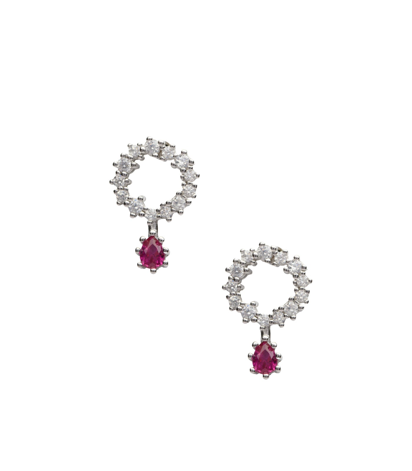 Hanging Pink Crystal Tops (Silver)