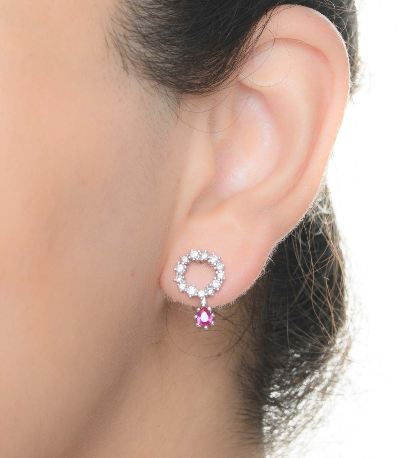 Hanging Pink Crystal Tops (Silver)