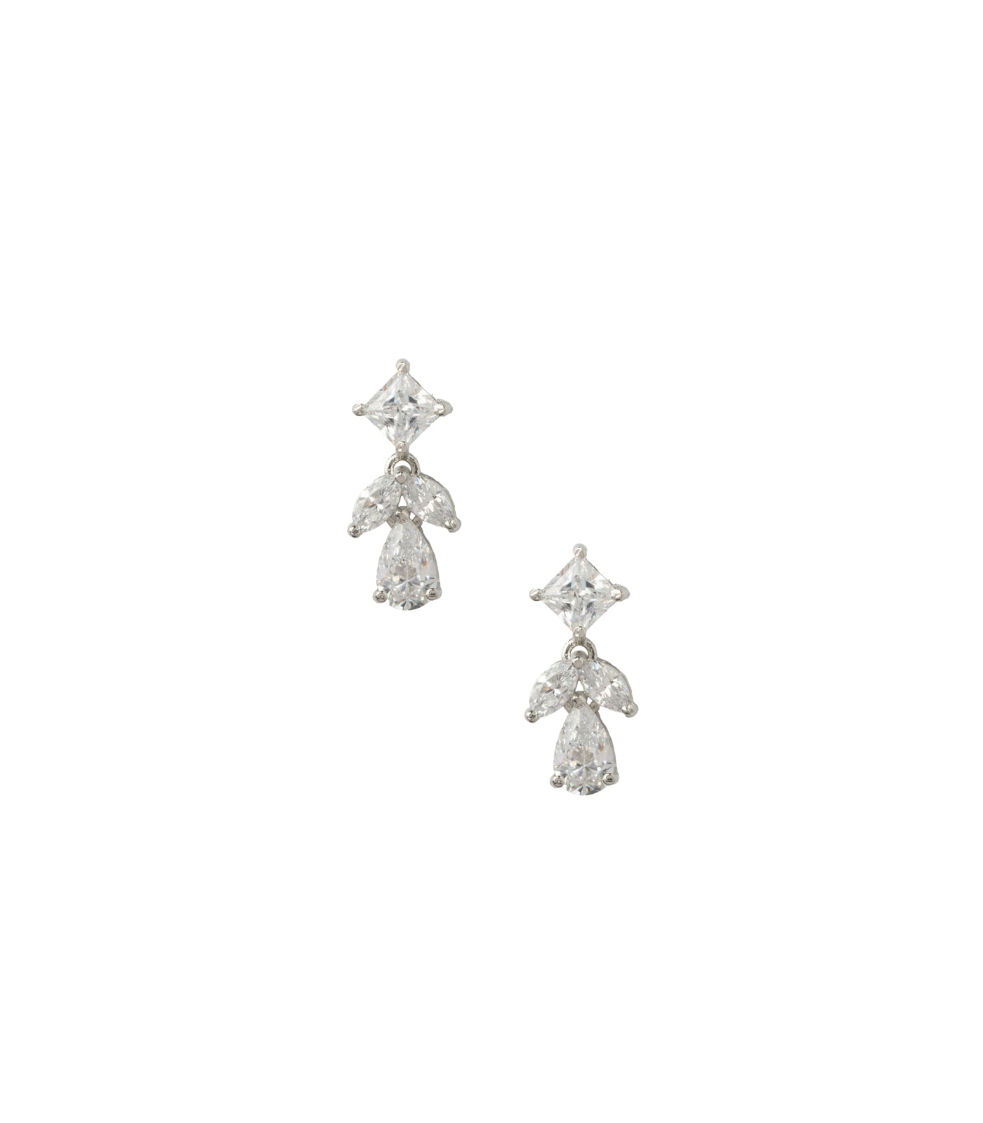 Premium Zircon Diamond And Petal Shaped Earrings (Silver)