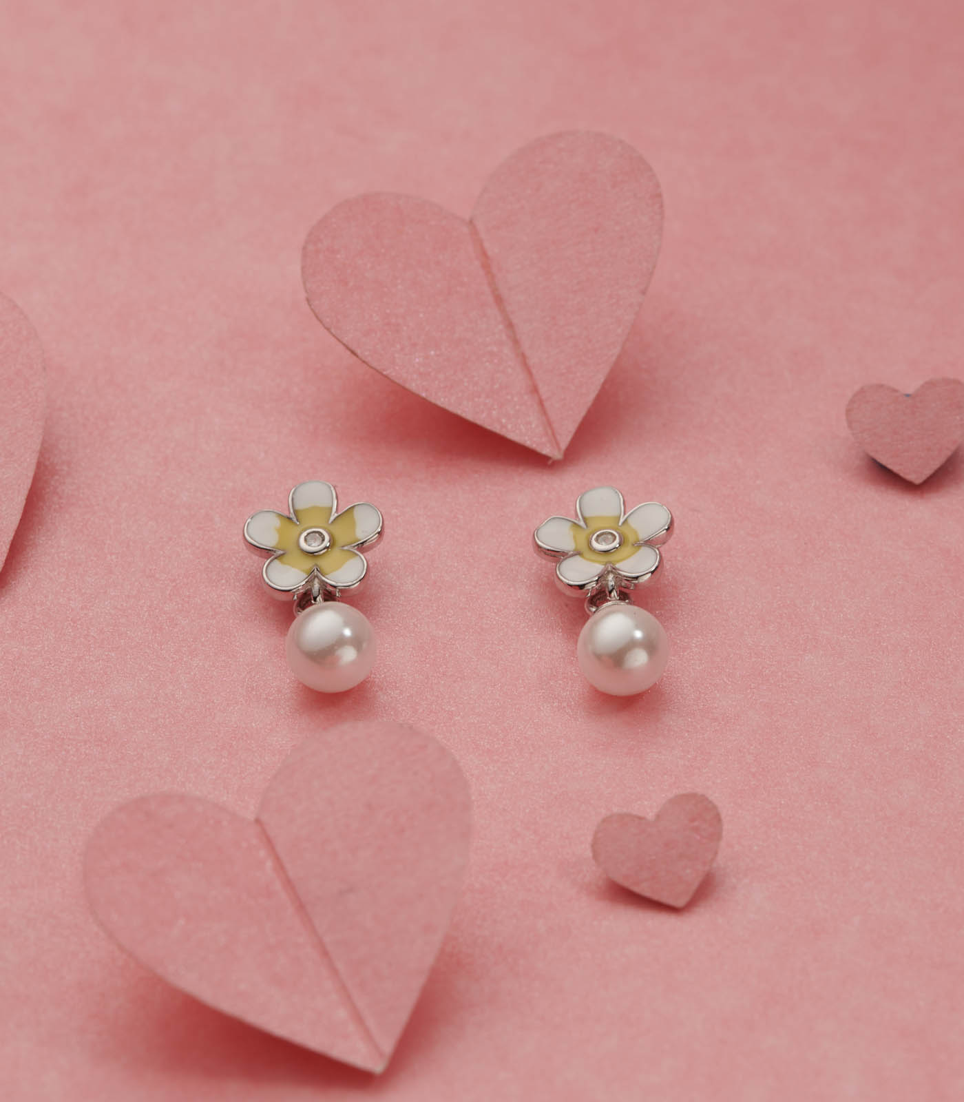 Flower And Bead Earrings (Silver)