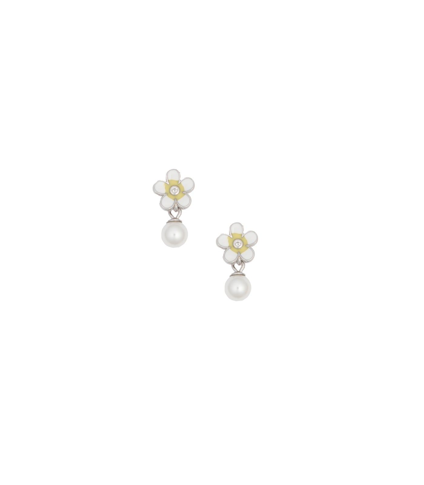 Flower And Bead Earrings (Silver)
