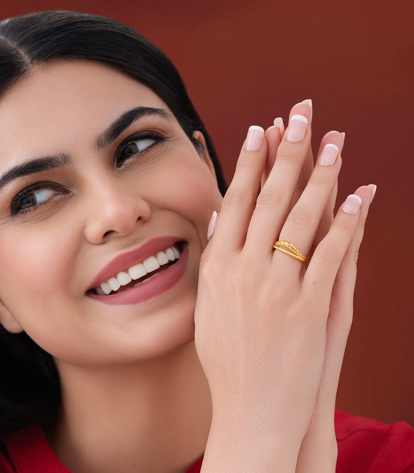 Dual Textured Gold Finger Ring