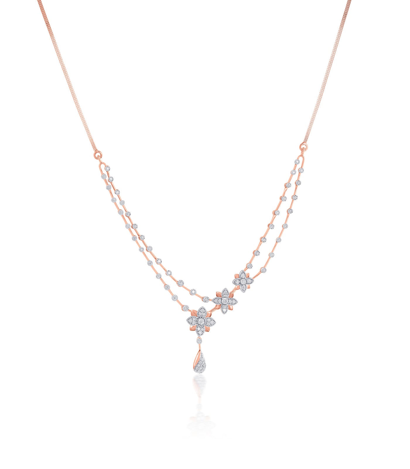 Diamond Double Layered Floral Necklace Set
