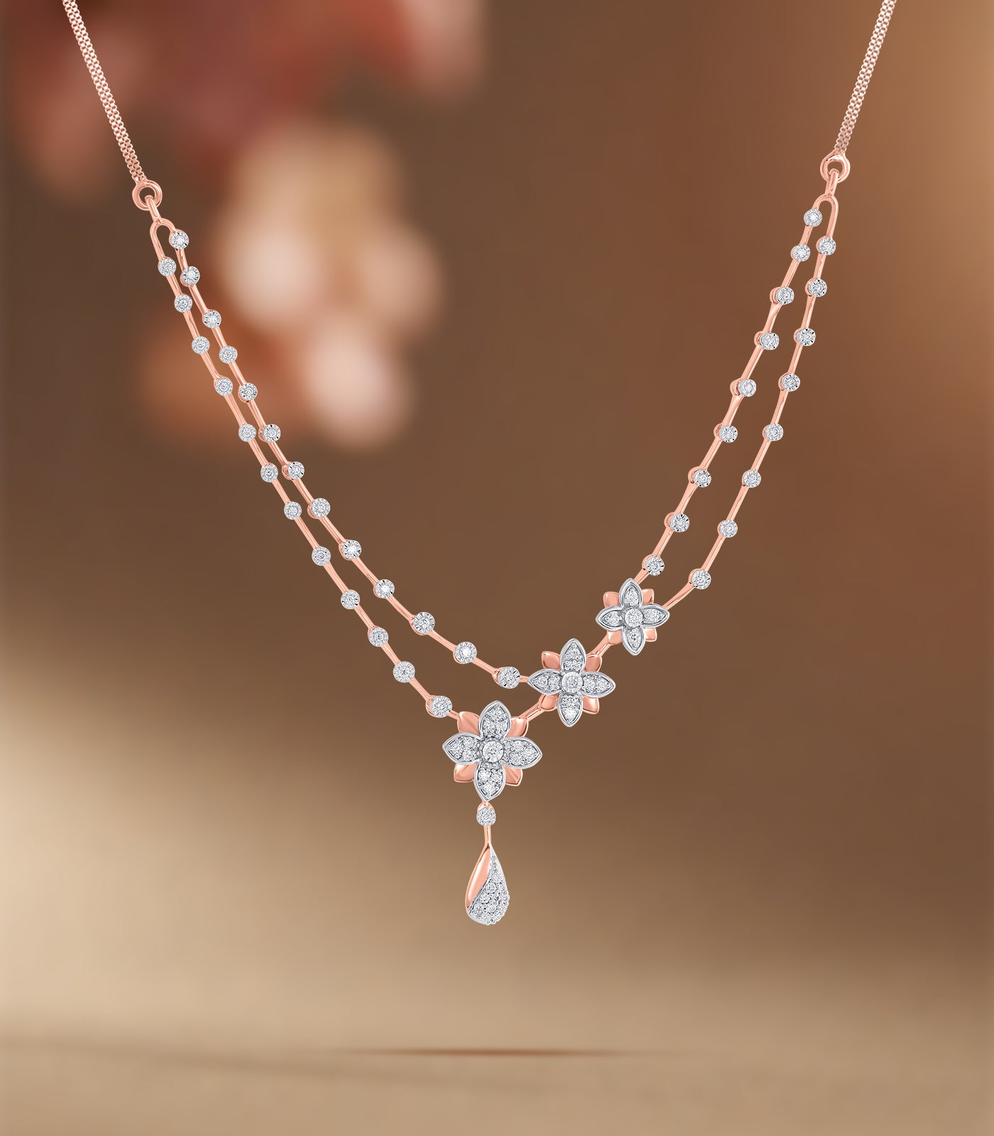 Diamond Double Layered Floral Necklace Set