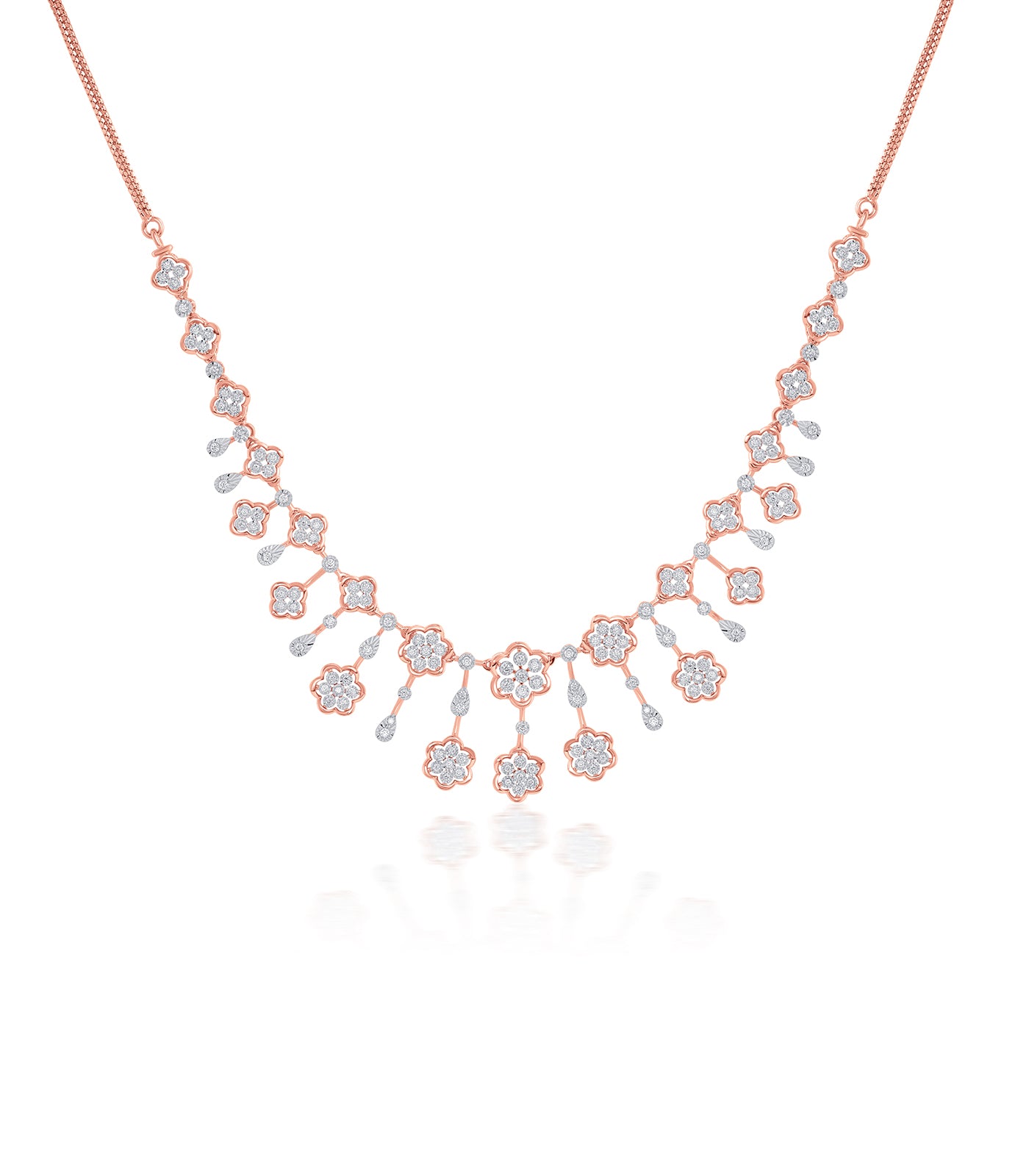 Diamond Link Of Flowers Necklace Set