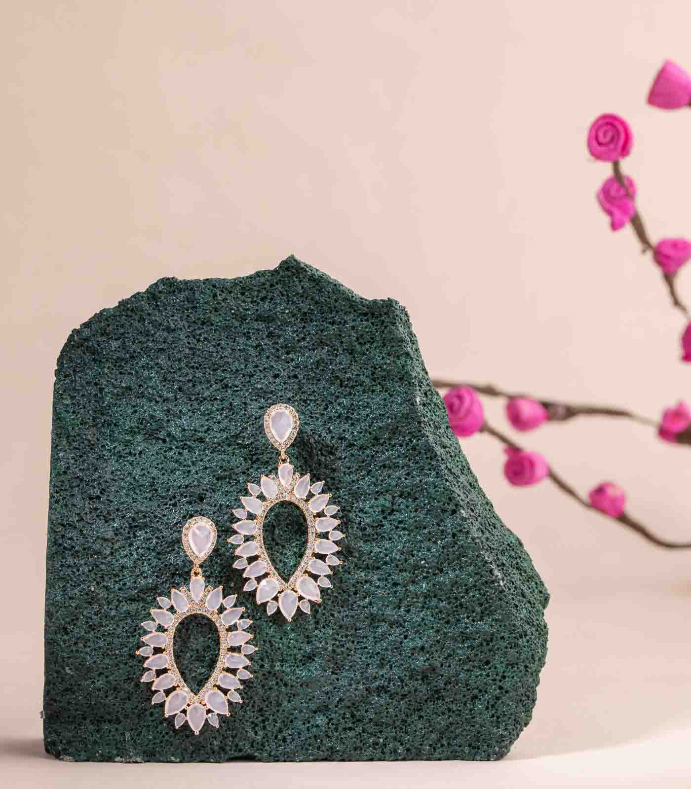 Pink Teardrop Earring (Brass)