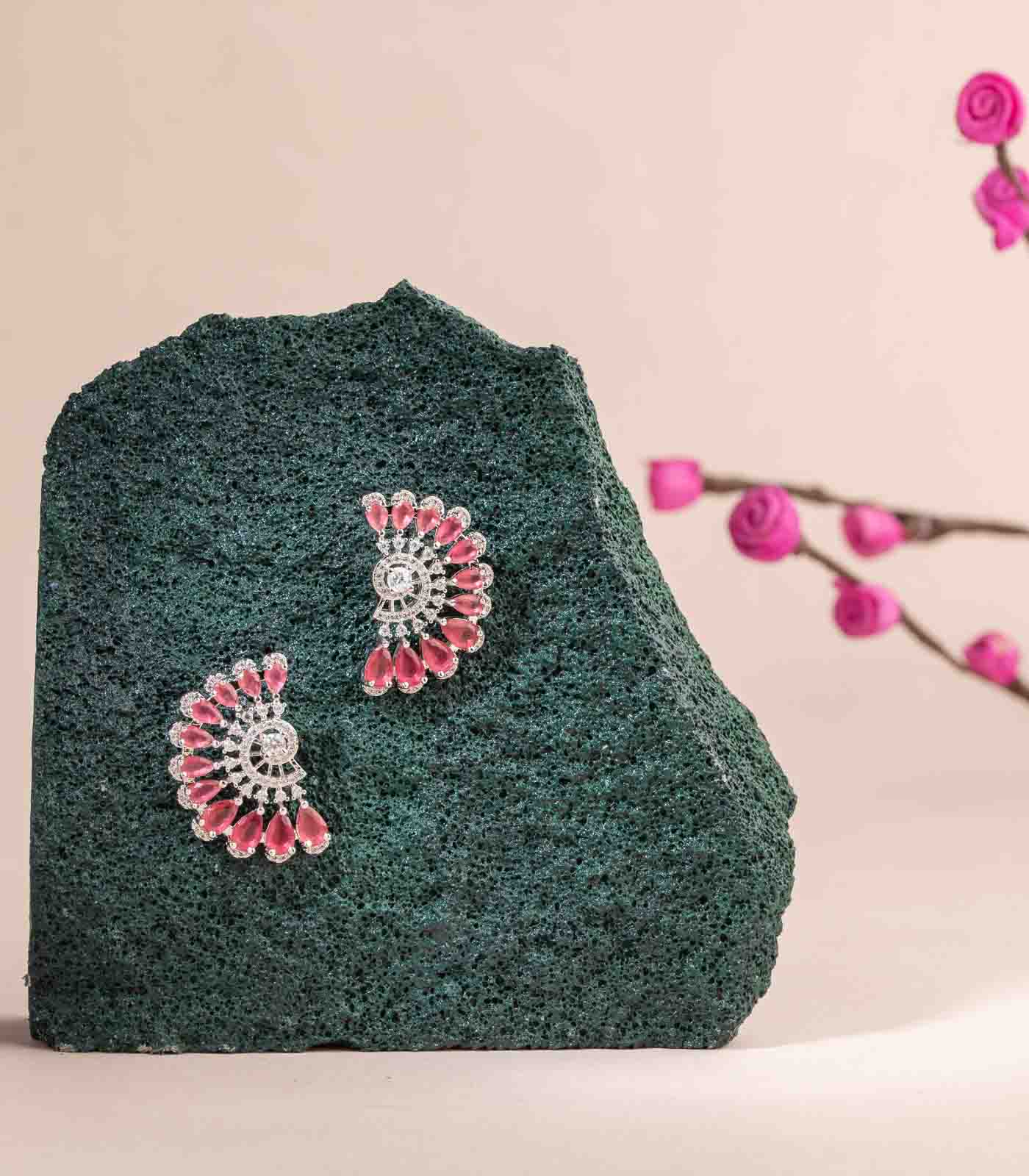 Pink Tiny Petals Studs (Brass)
