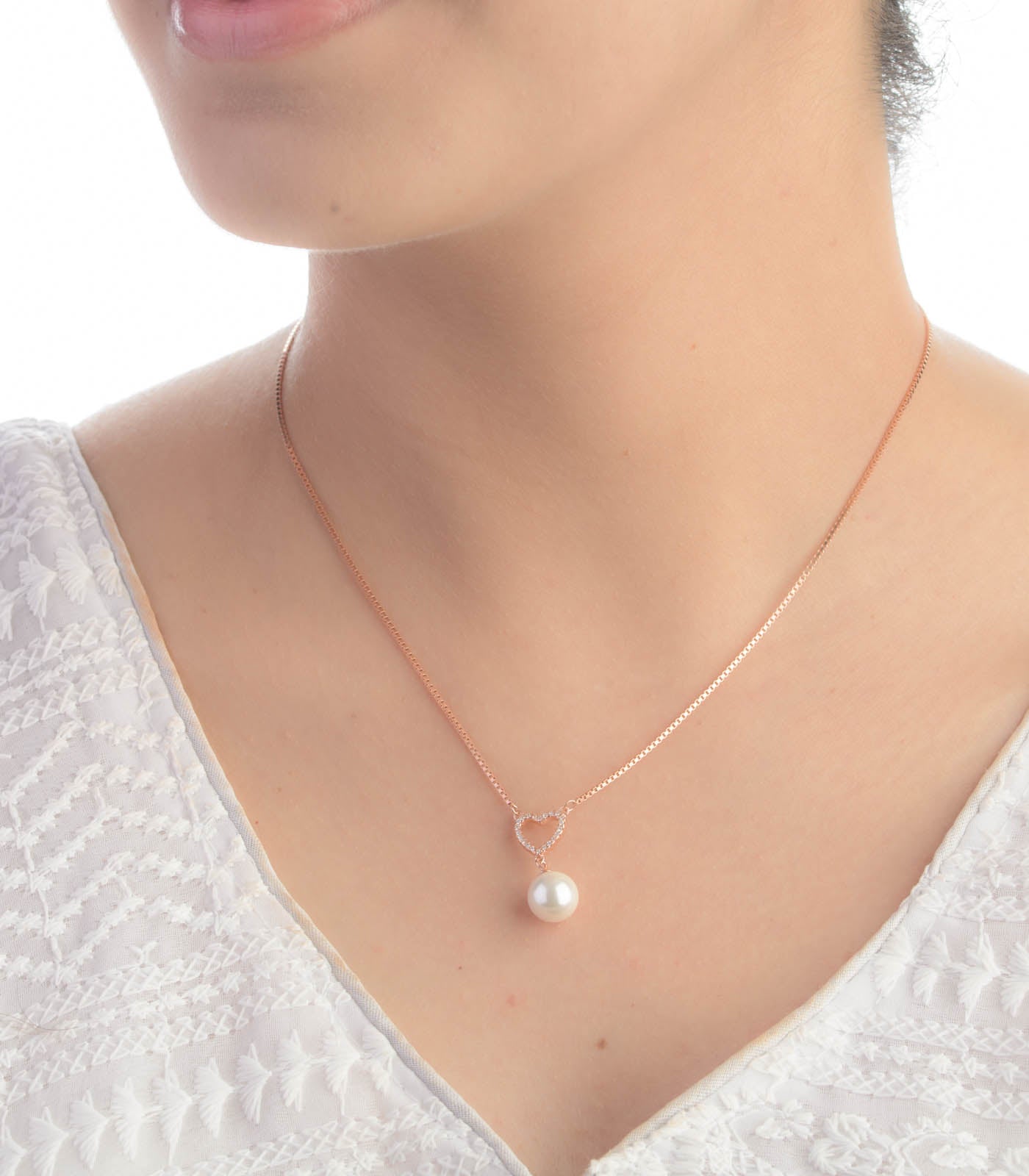 Dazzling Heart Pearl Necklace (Silver)