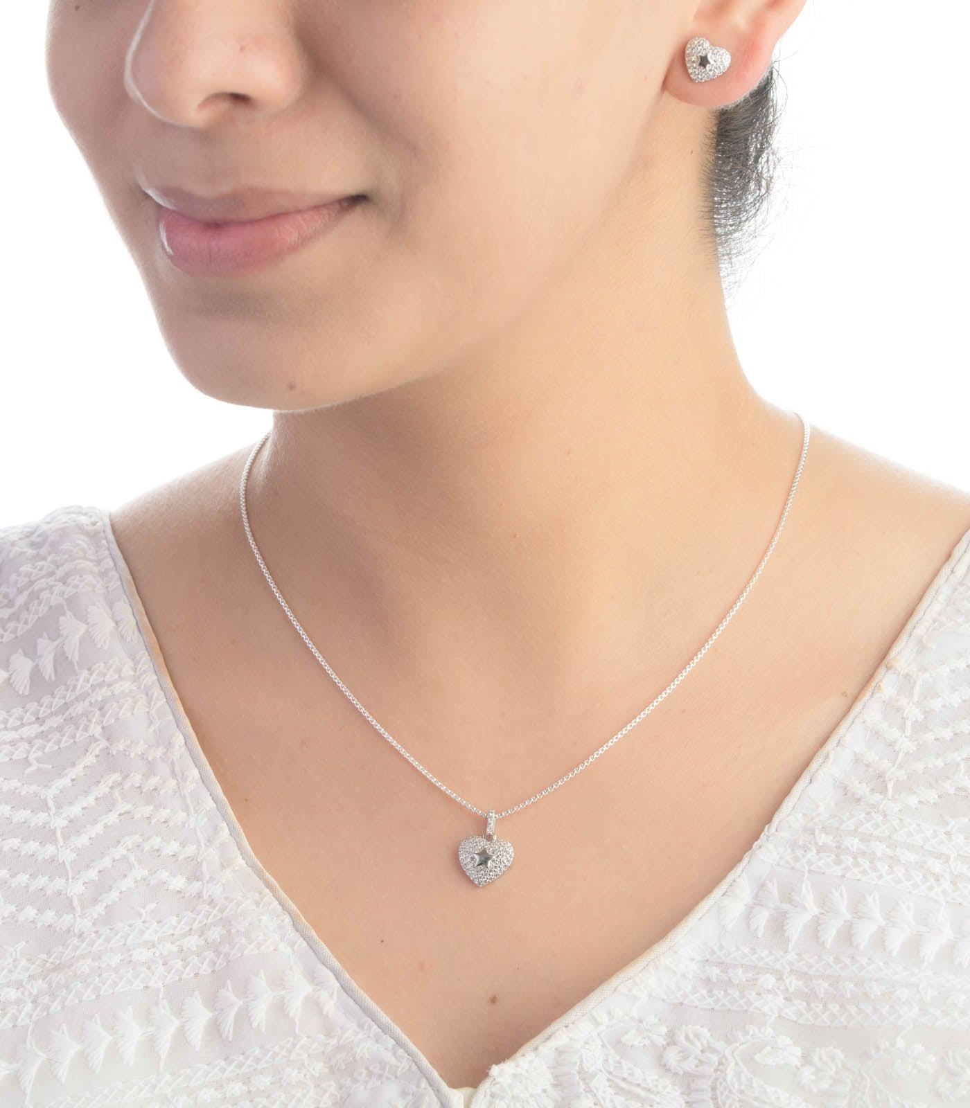 Estrella Heart Necklace Set (Silver)