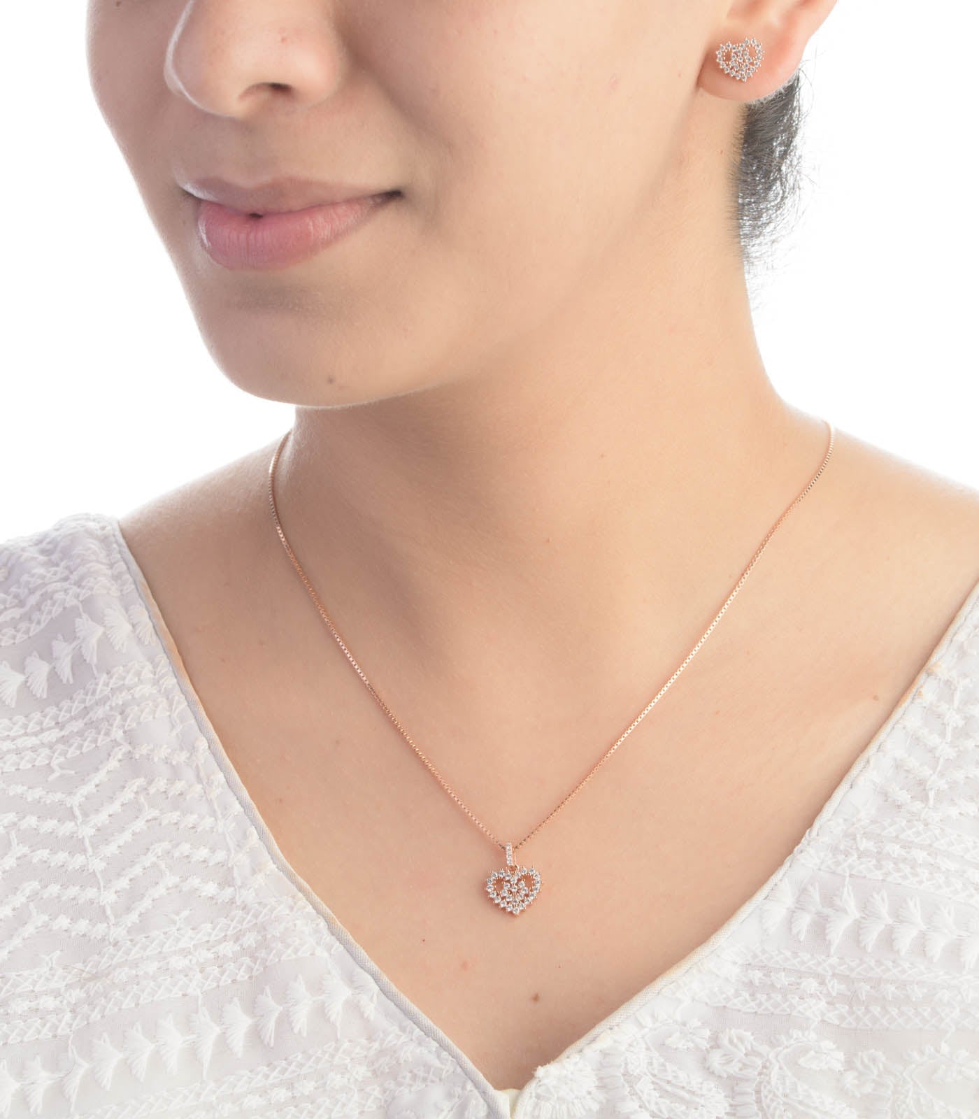 Filigree Heart Necklace Set (Silver)