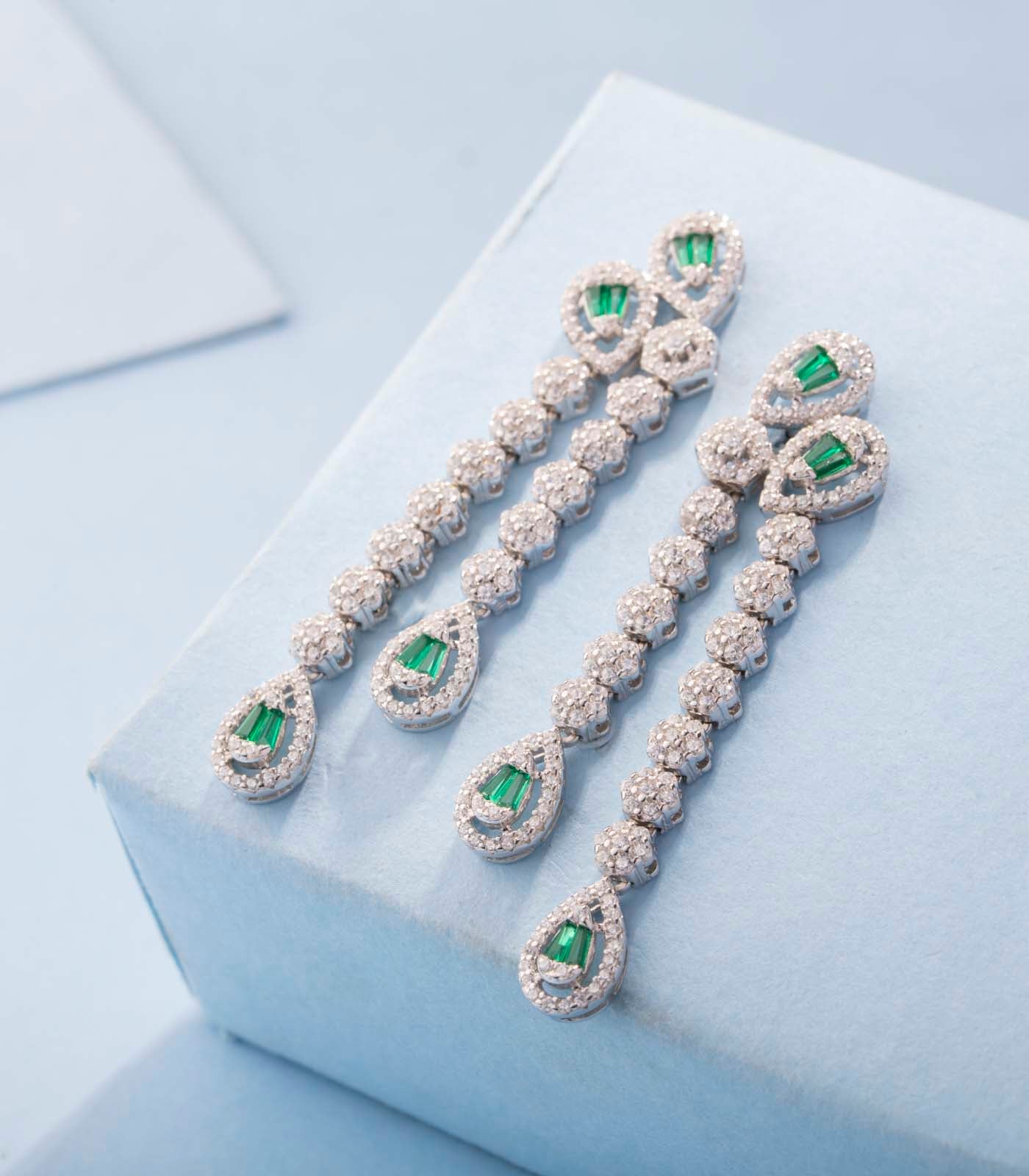 Winter Bloom Earrings-Green (Silver)