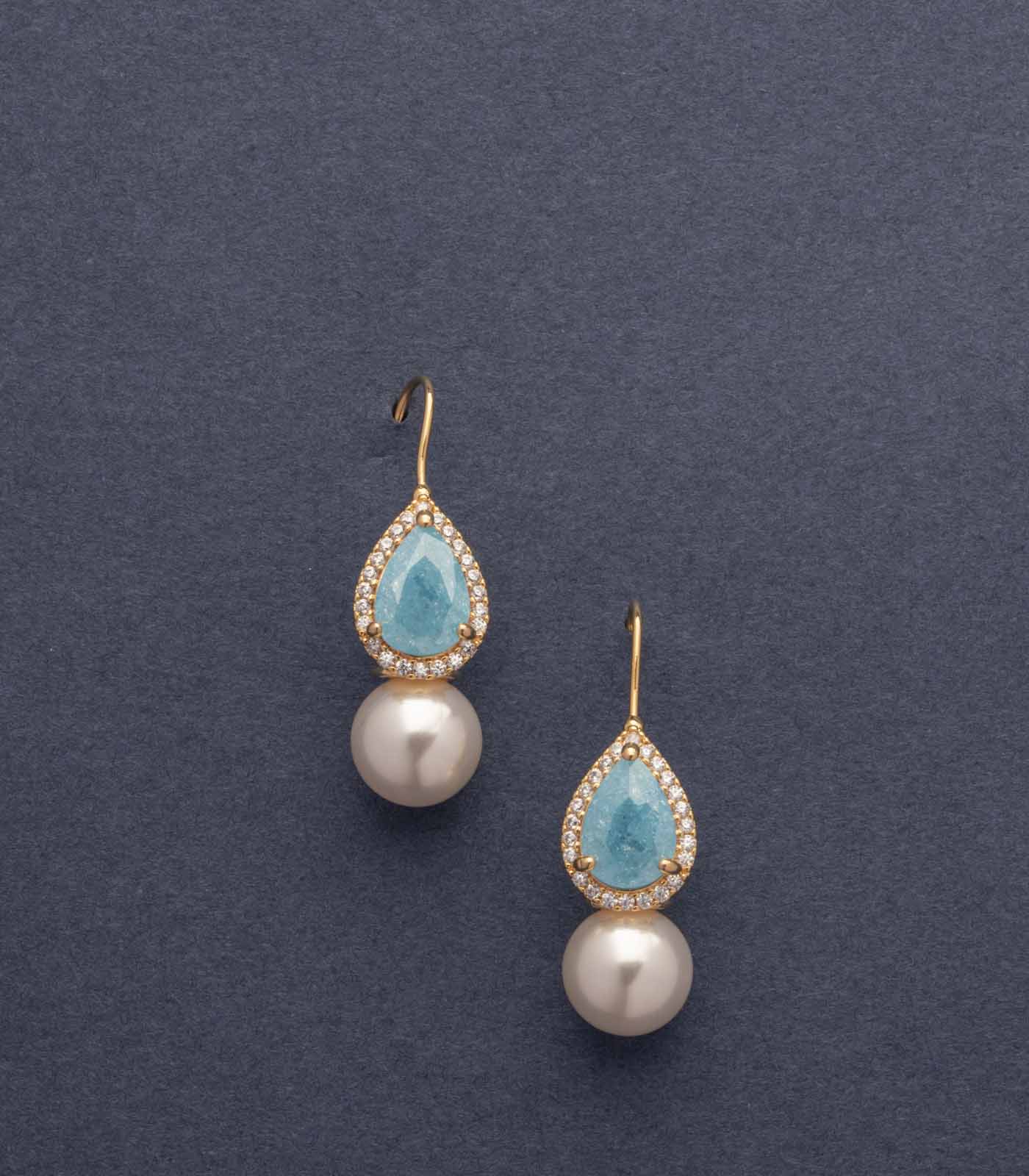 Aqua Blue Pearl Drop Earring (Brass)