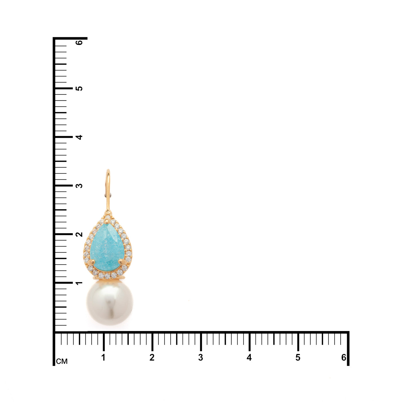 Aqua Blue Pearl Drop Earring (Brass)