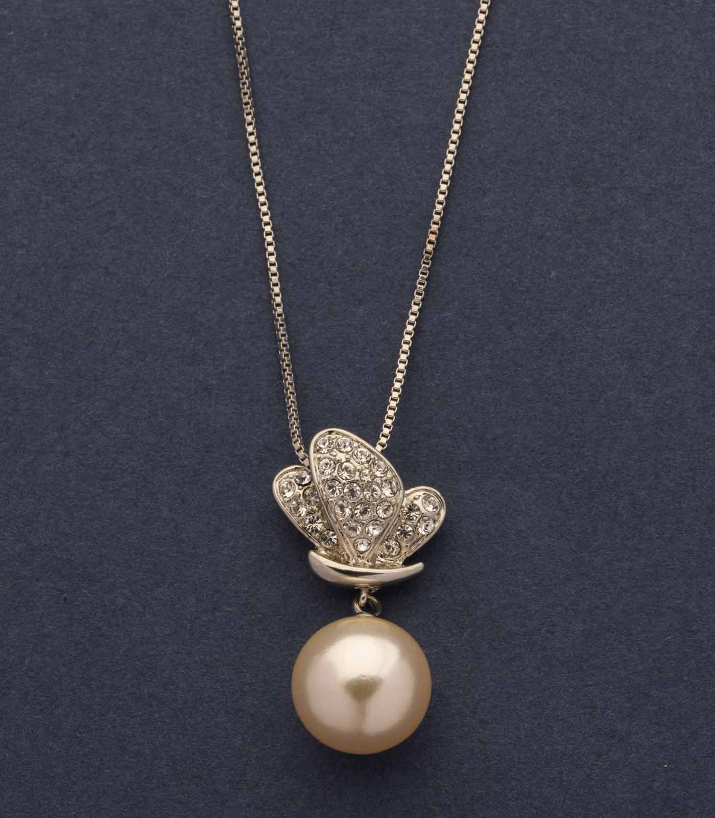 Beautiful Silver Butterfly Flying Above The Pearl Necklace (Brass)