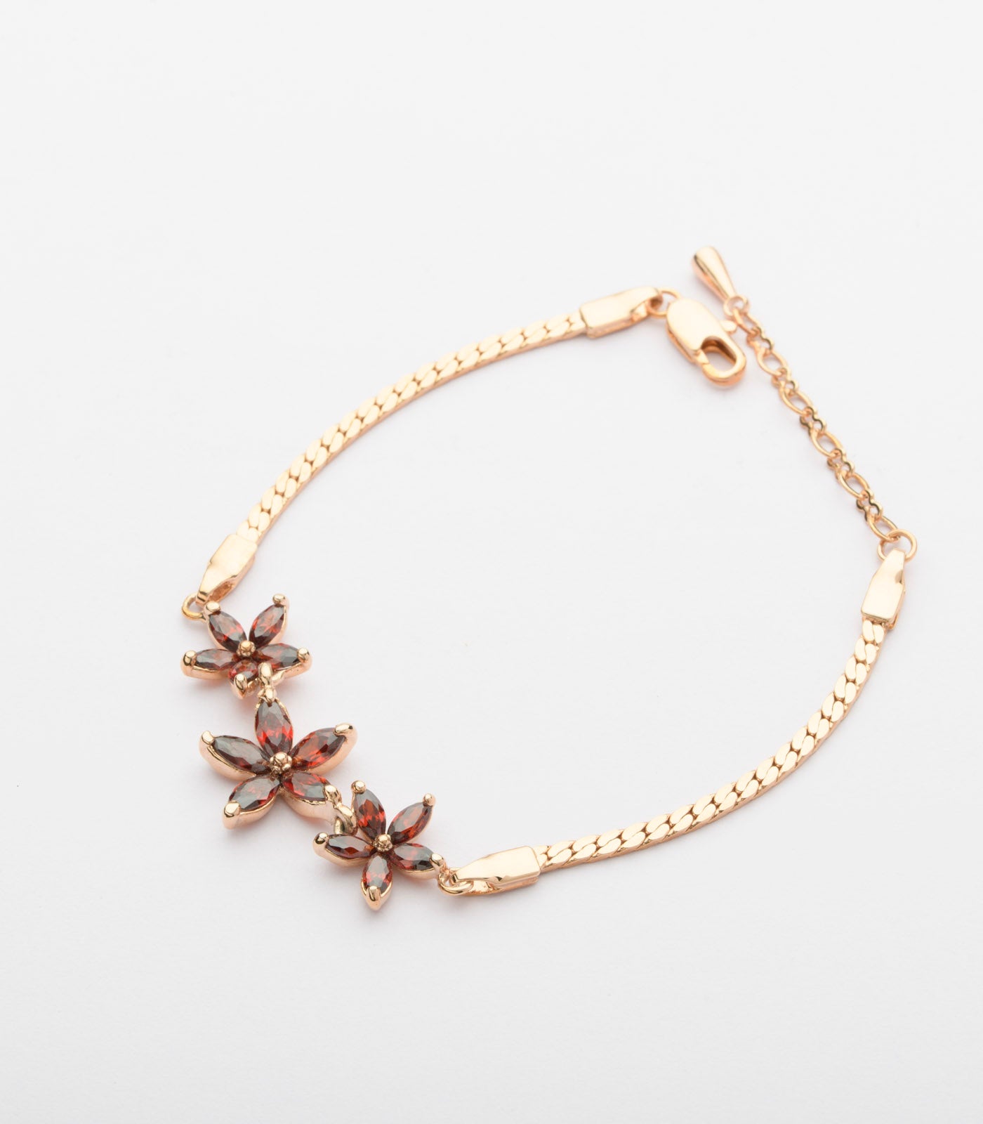Bejewelled Brass Strings Of Red Flowers Bracelet (Brass)