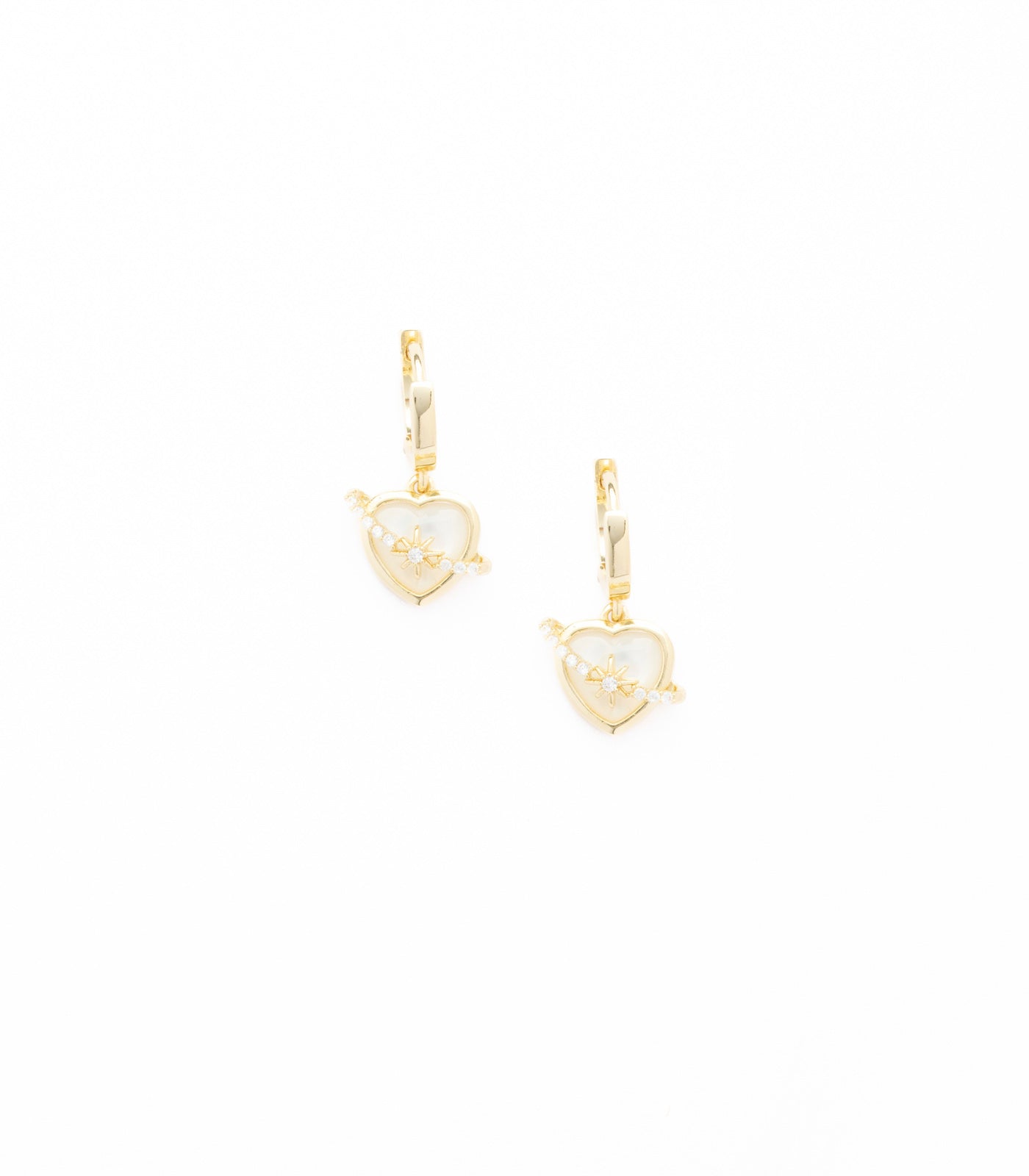 Blond White Heart Earrings (Brass)
