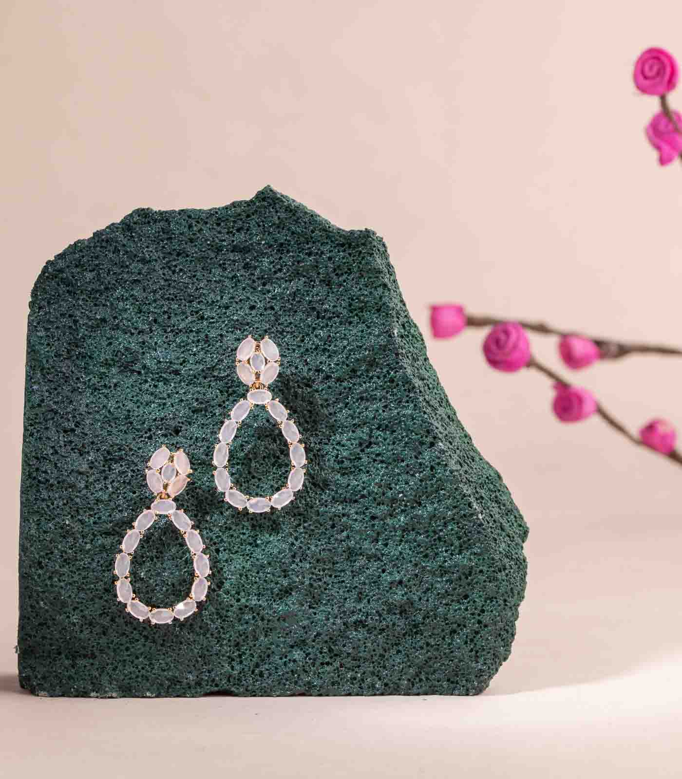 Bright Classy Pink Drop Earrings (Brass)