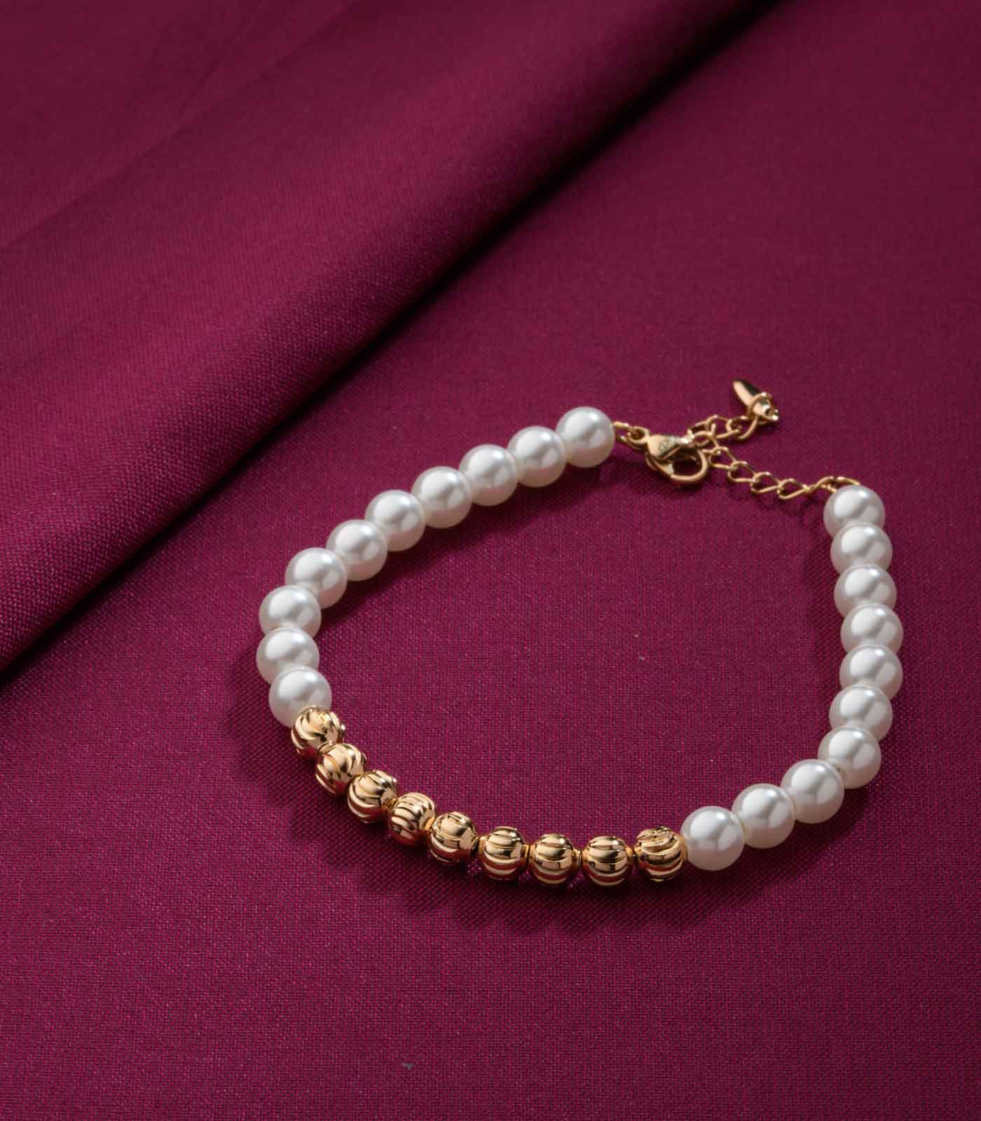 Golden-Pearl Bead Bracelet (Brass)