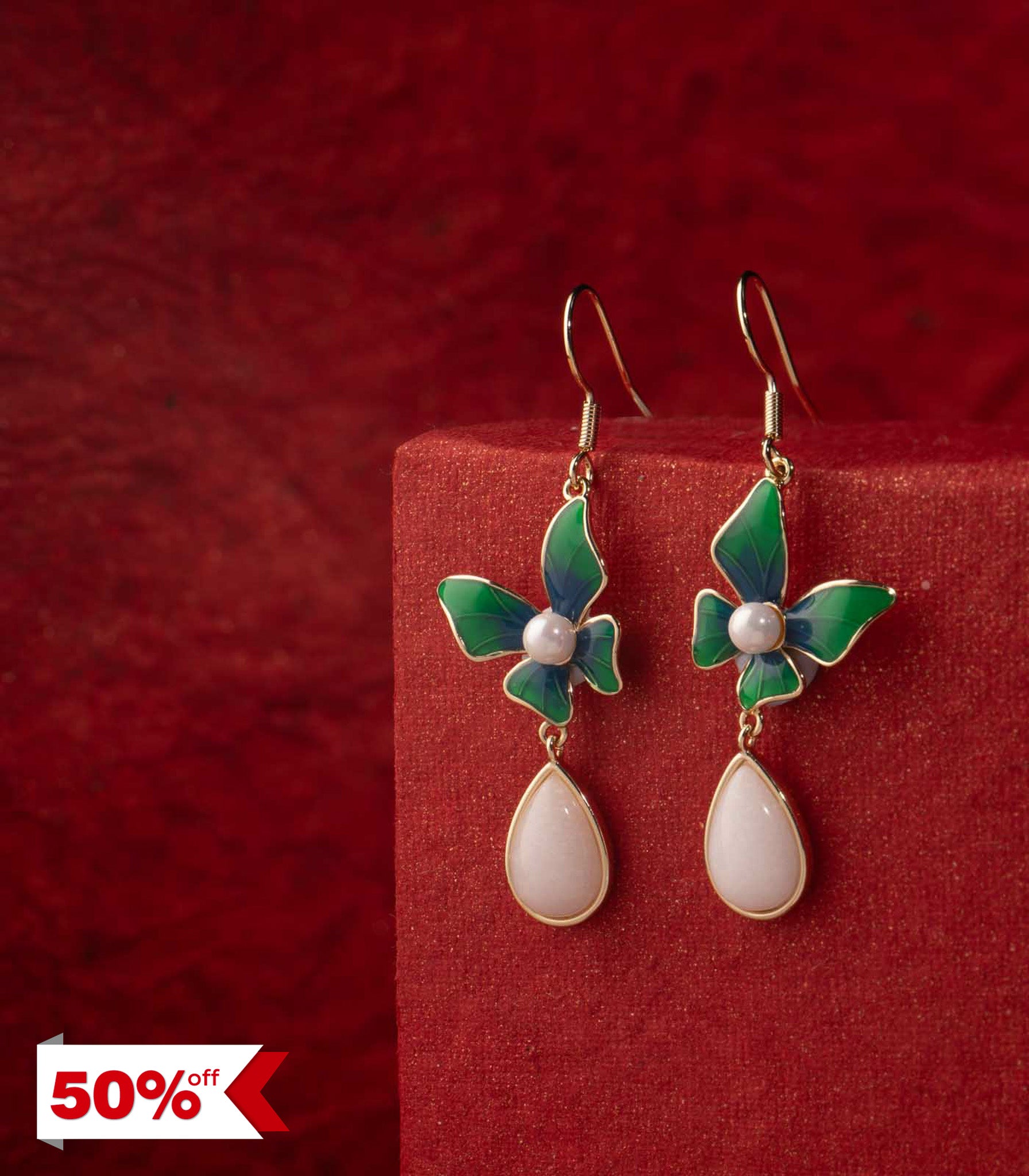 Auspicious stone earrings (Brass)