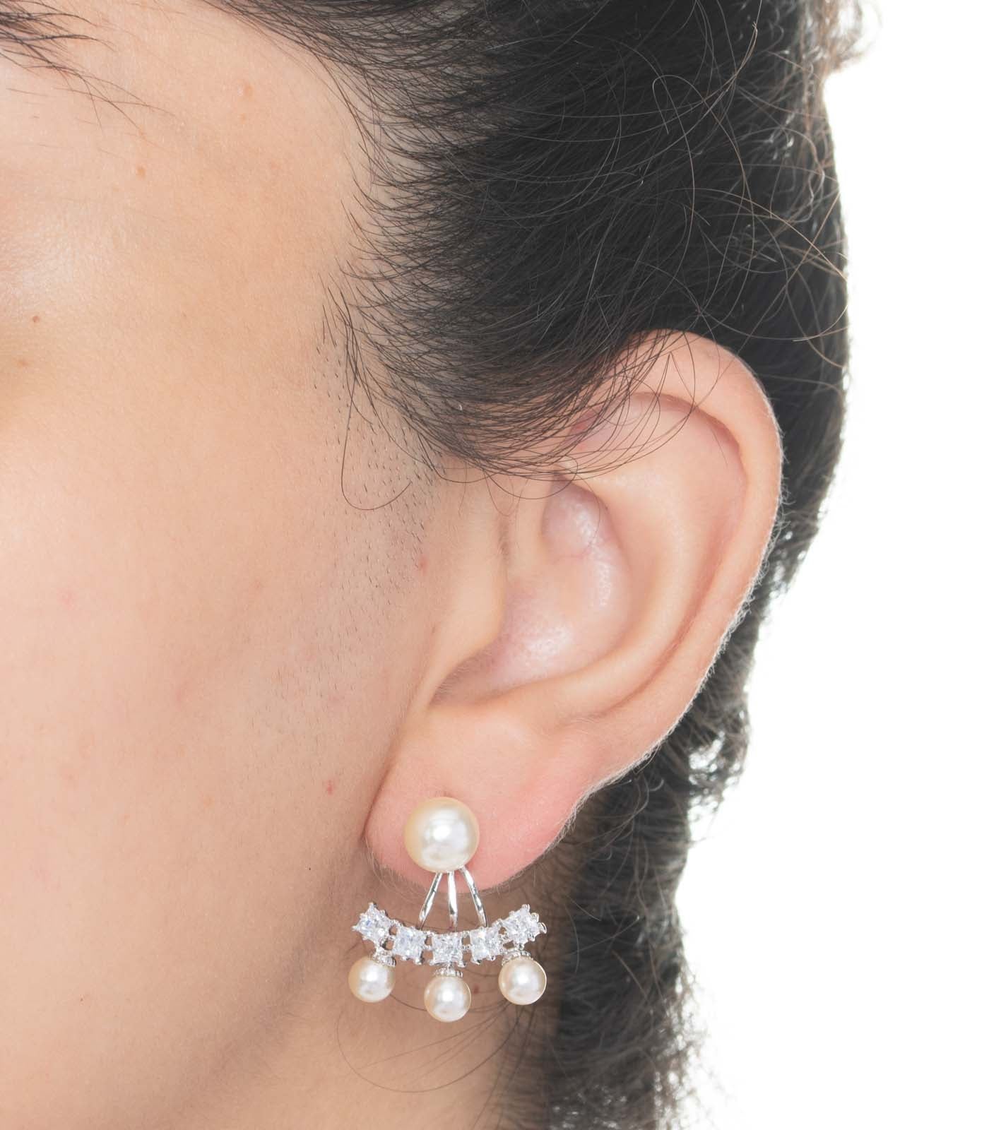 Pearl Arrow Earrings (Brass)