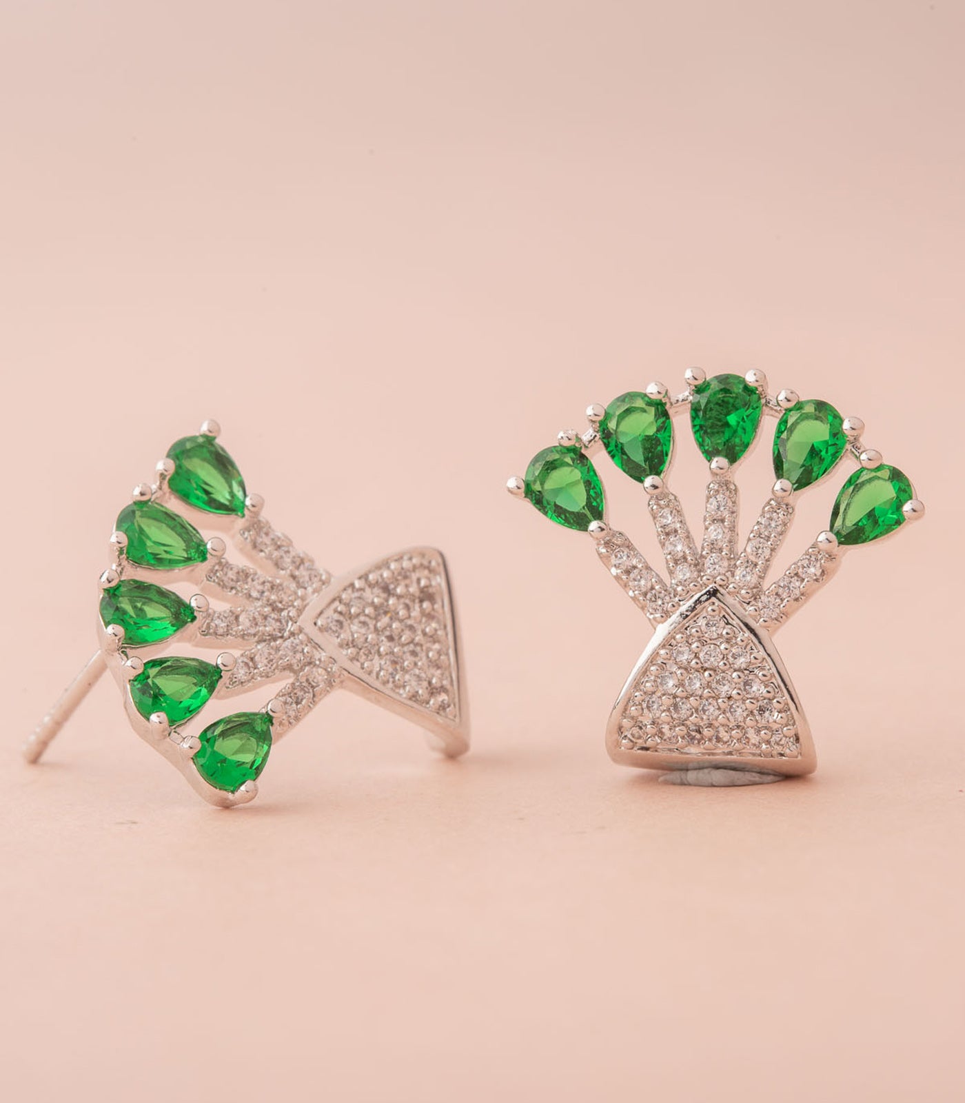 Cute Artsy Button Studs - Green Earrings (Brass)
