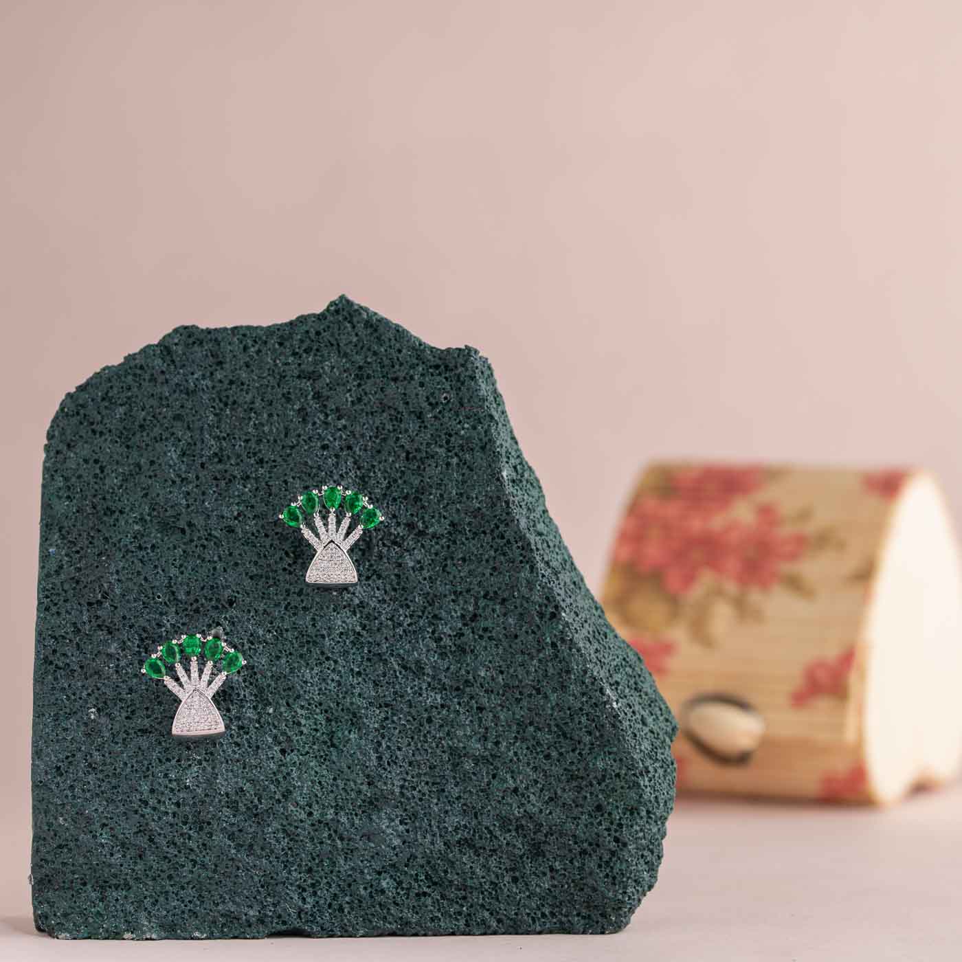 Cute Artsy Button Studs - Green Earrings (Brass)