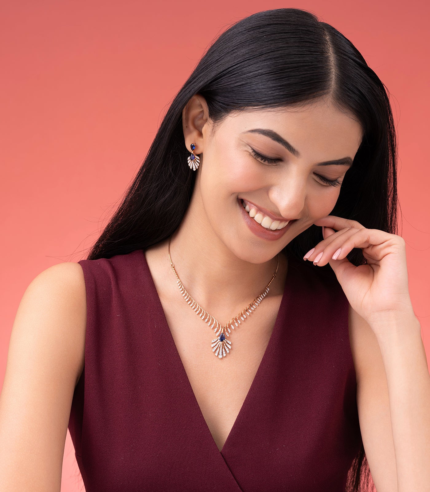 Diamond Royal Elegant Necklace Set- Earrings