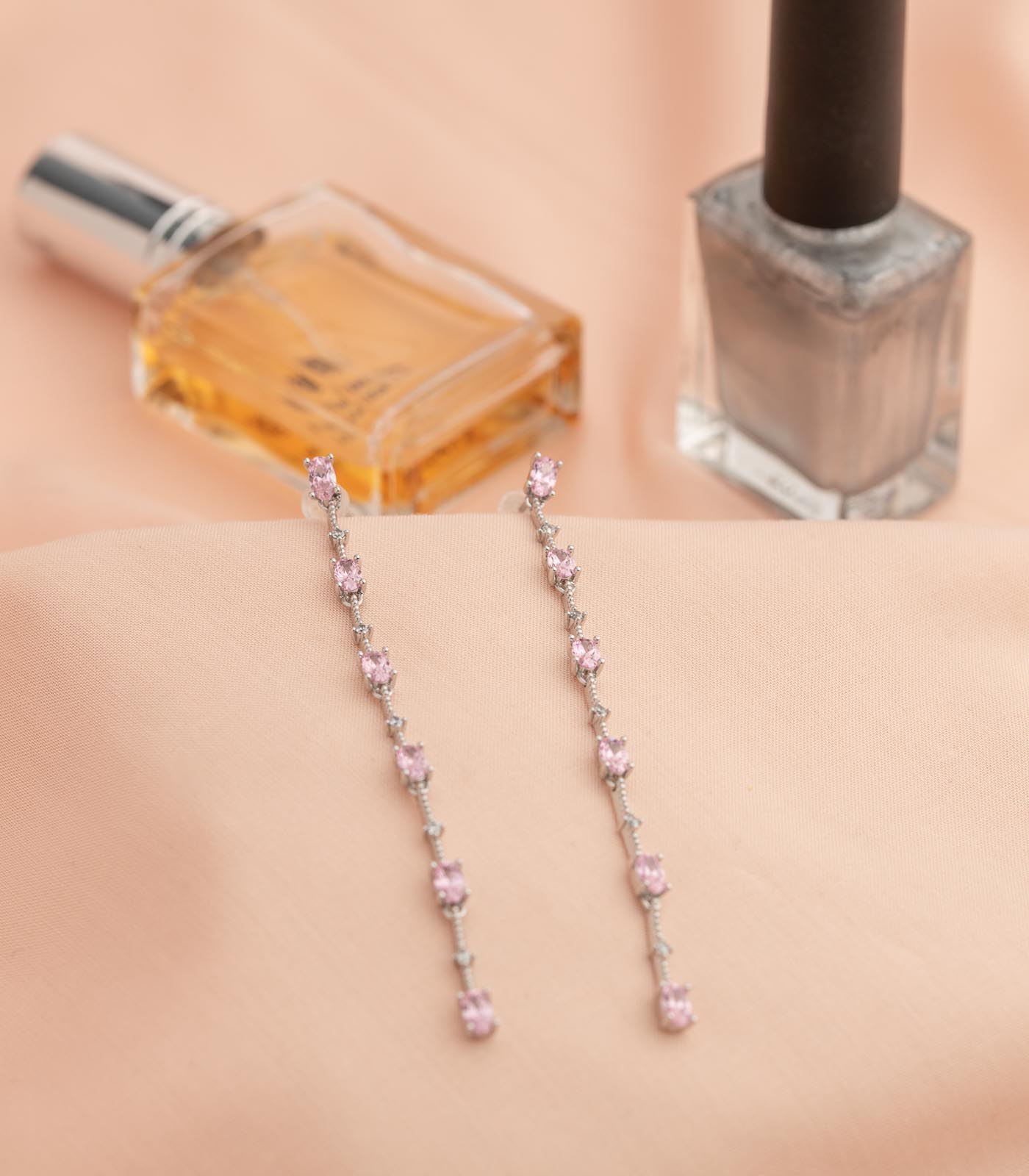 Dangling Gems Pink Earrings (Brass)