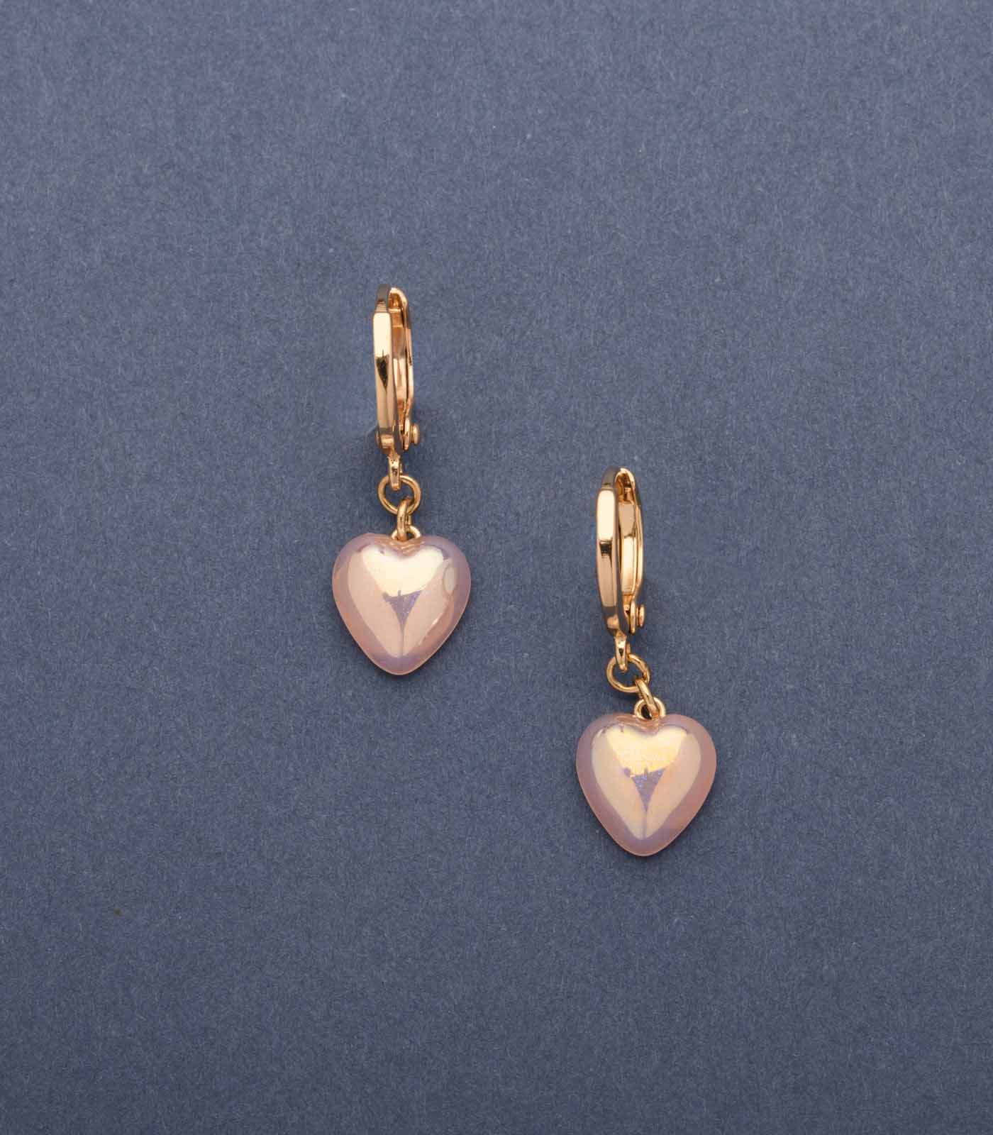 Dazzling Pink Hearts Earrings (Brass)