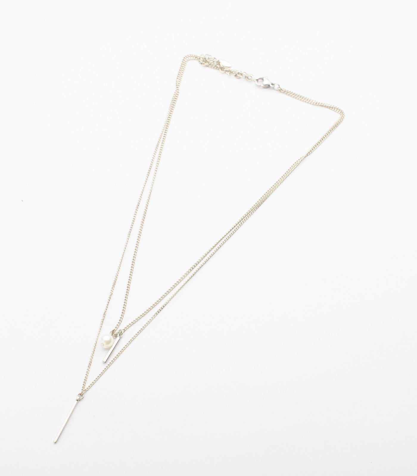 Dazzling Shower Of Silver Rods And Pearls Necklace (Brass)