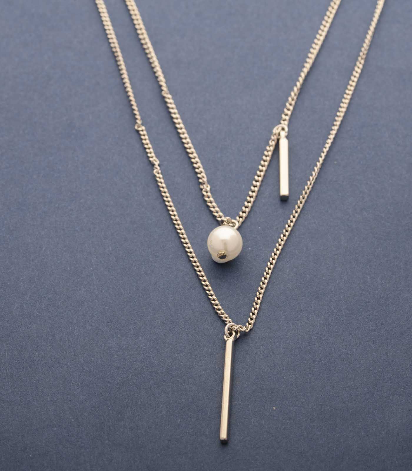 Dazzling Shower Of Silver Rods And Pearls Necklace (Brass)