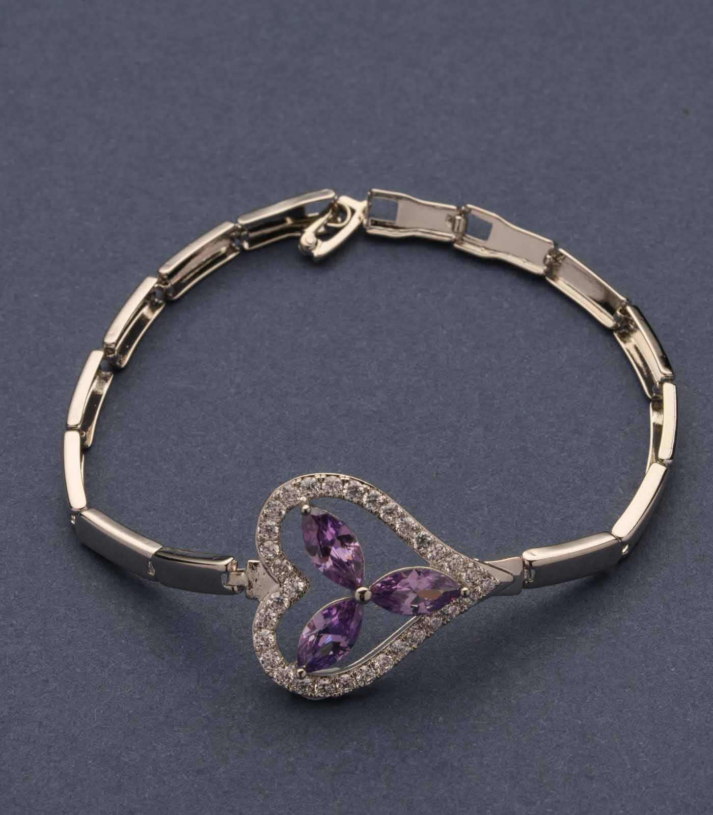 Decent Silver Bricks Of Purple Stone Bracelet (Brass)