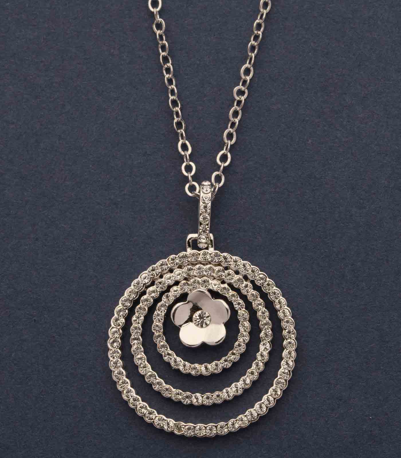Decorative Concentric Loops Of Silver Flower Necklace (Brass)